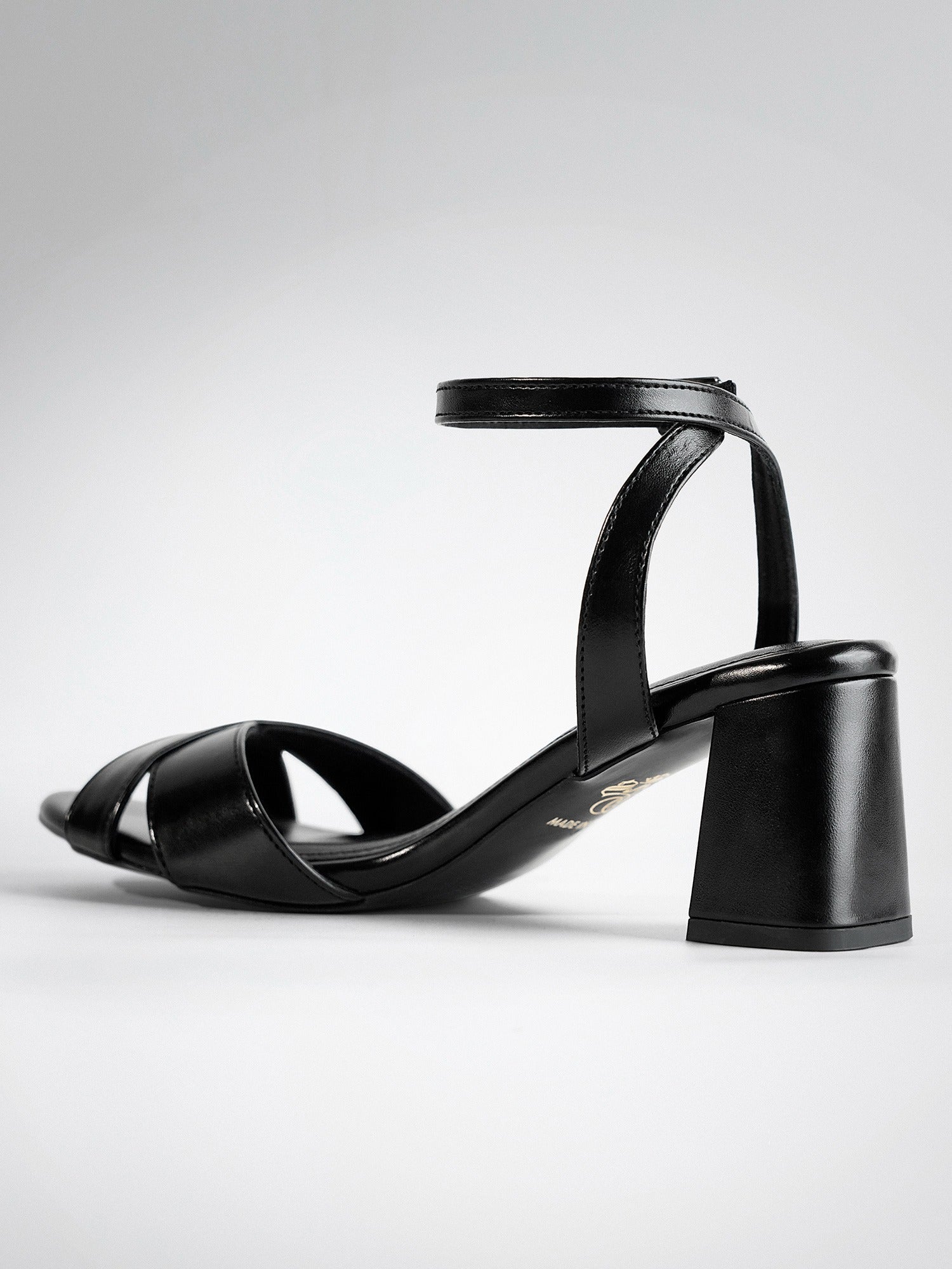 Black Cross Strap Block Heel Sandal