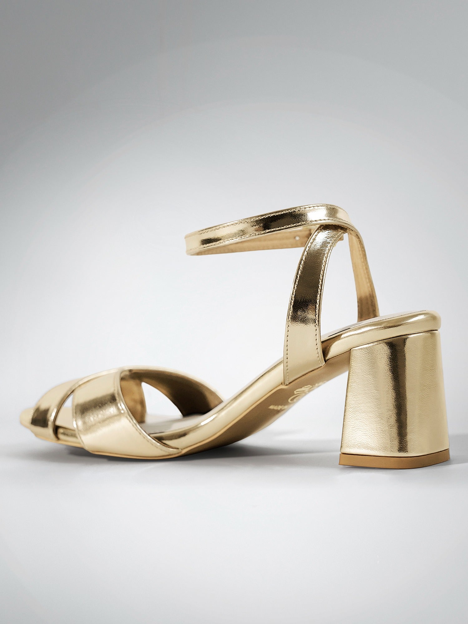 Gold Cross Strap Block Heel Sandal