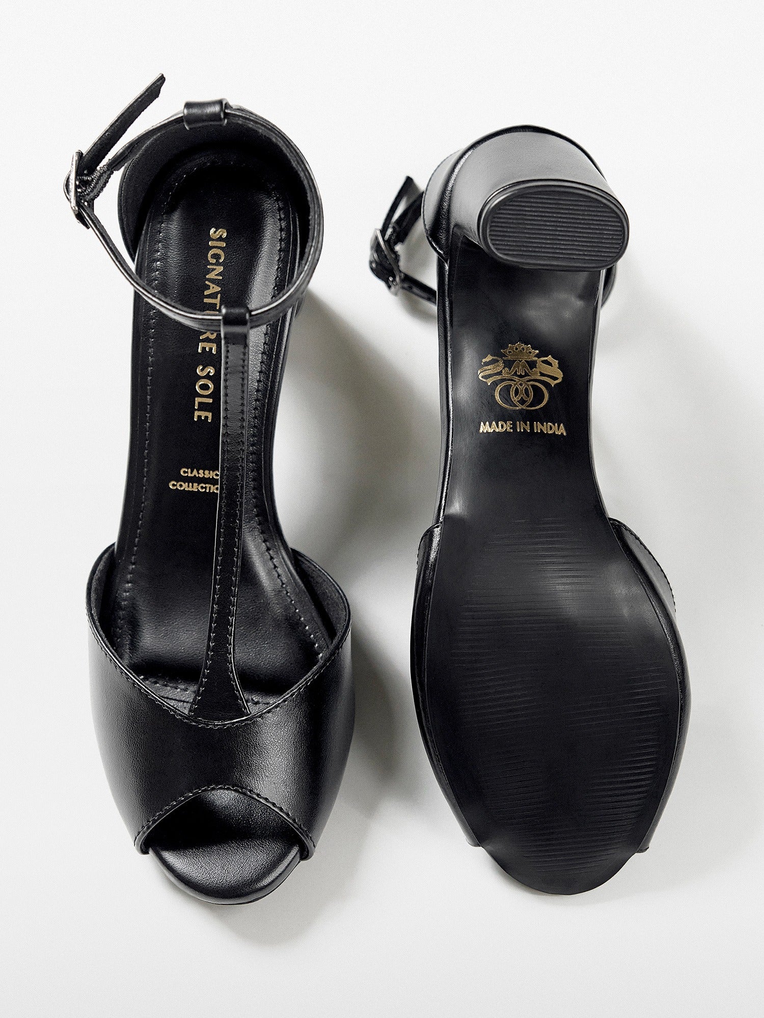Black T-strap Block Heel Sandal