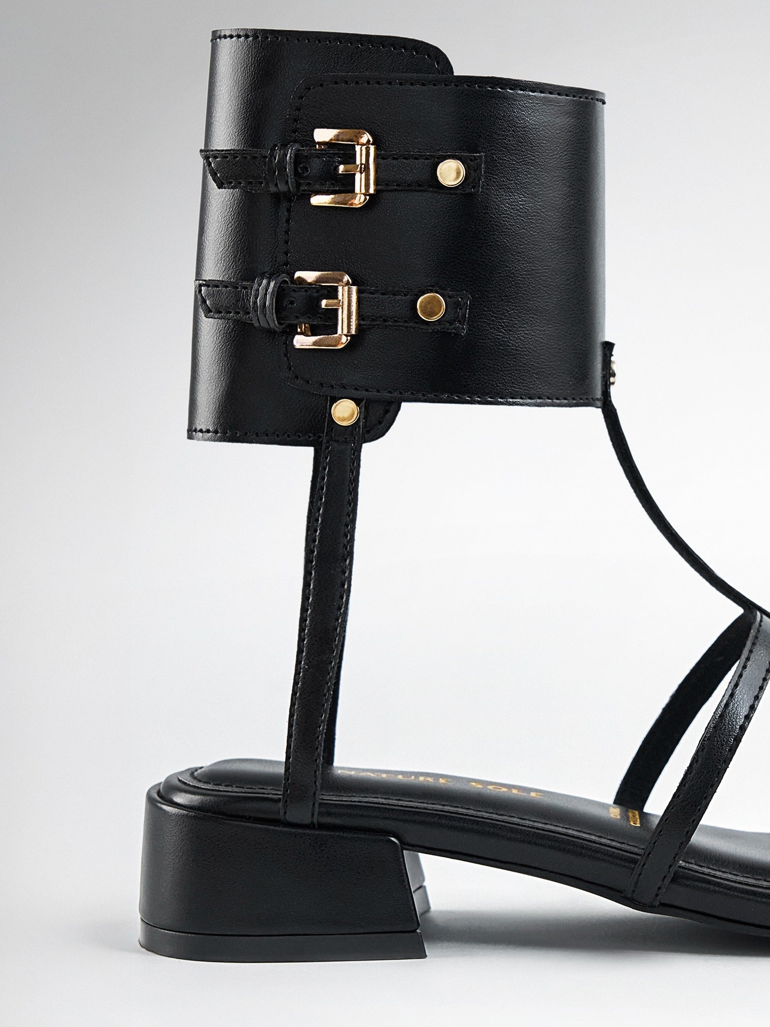 Black Gladiator Ankle Cuff Flat Sandal