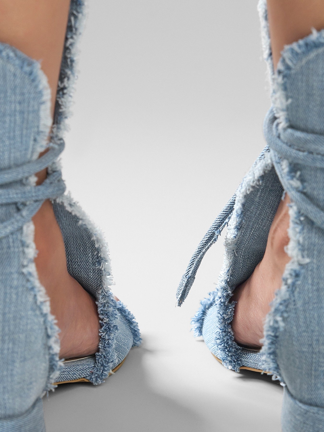 Denim Frayed Lace-Up Flat Sandal