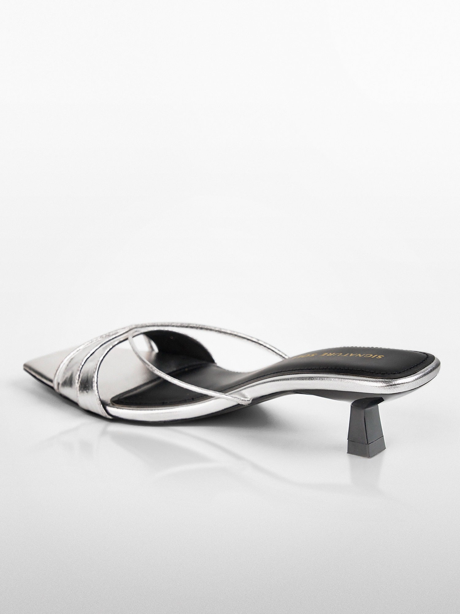 silver Metallic Ankle Wrap Block Heel