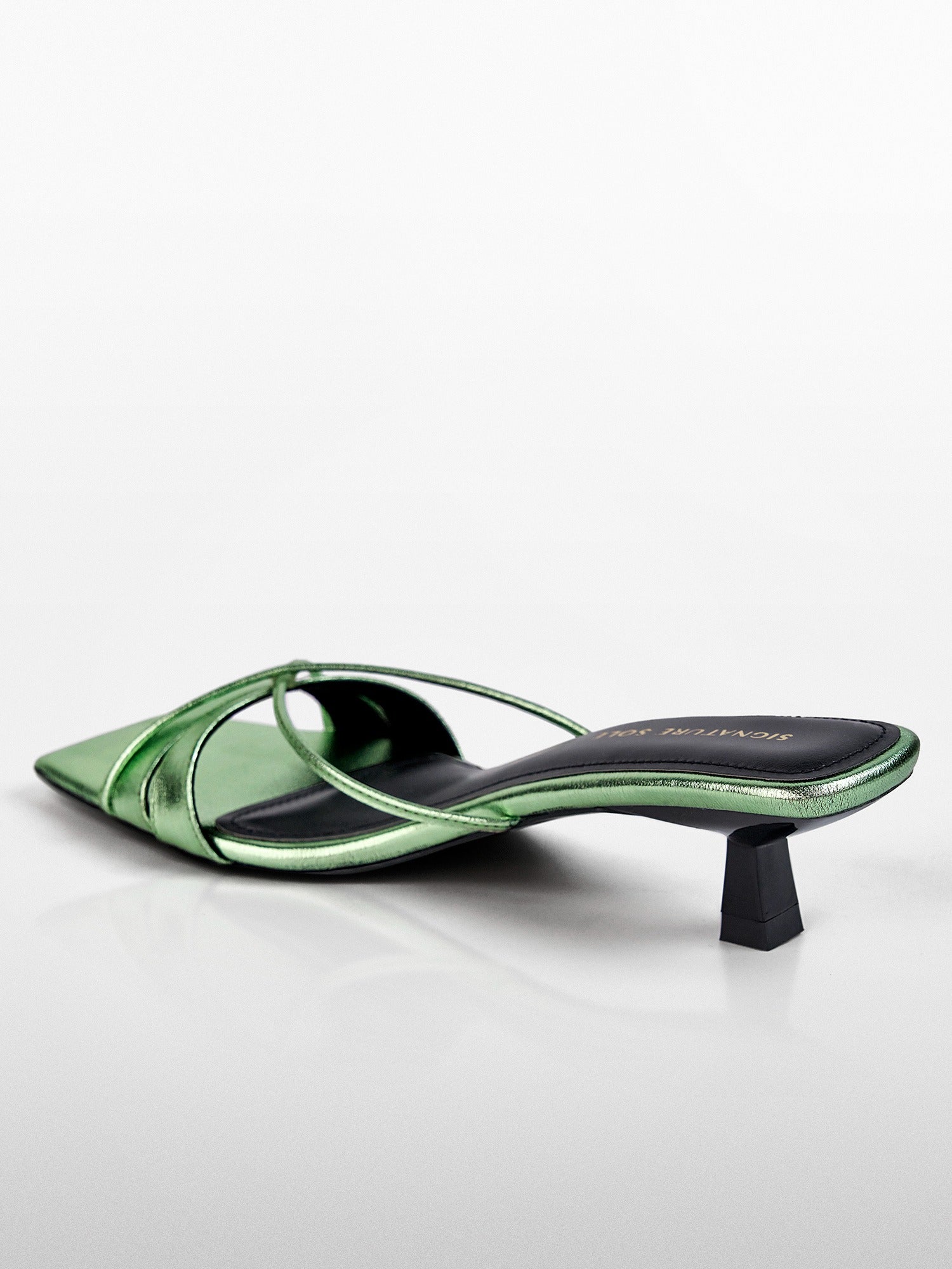 green Metallic Ankle Wrap Block Heel