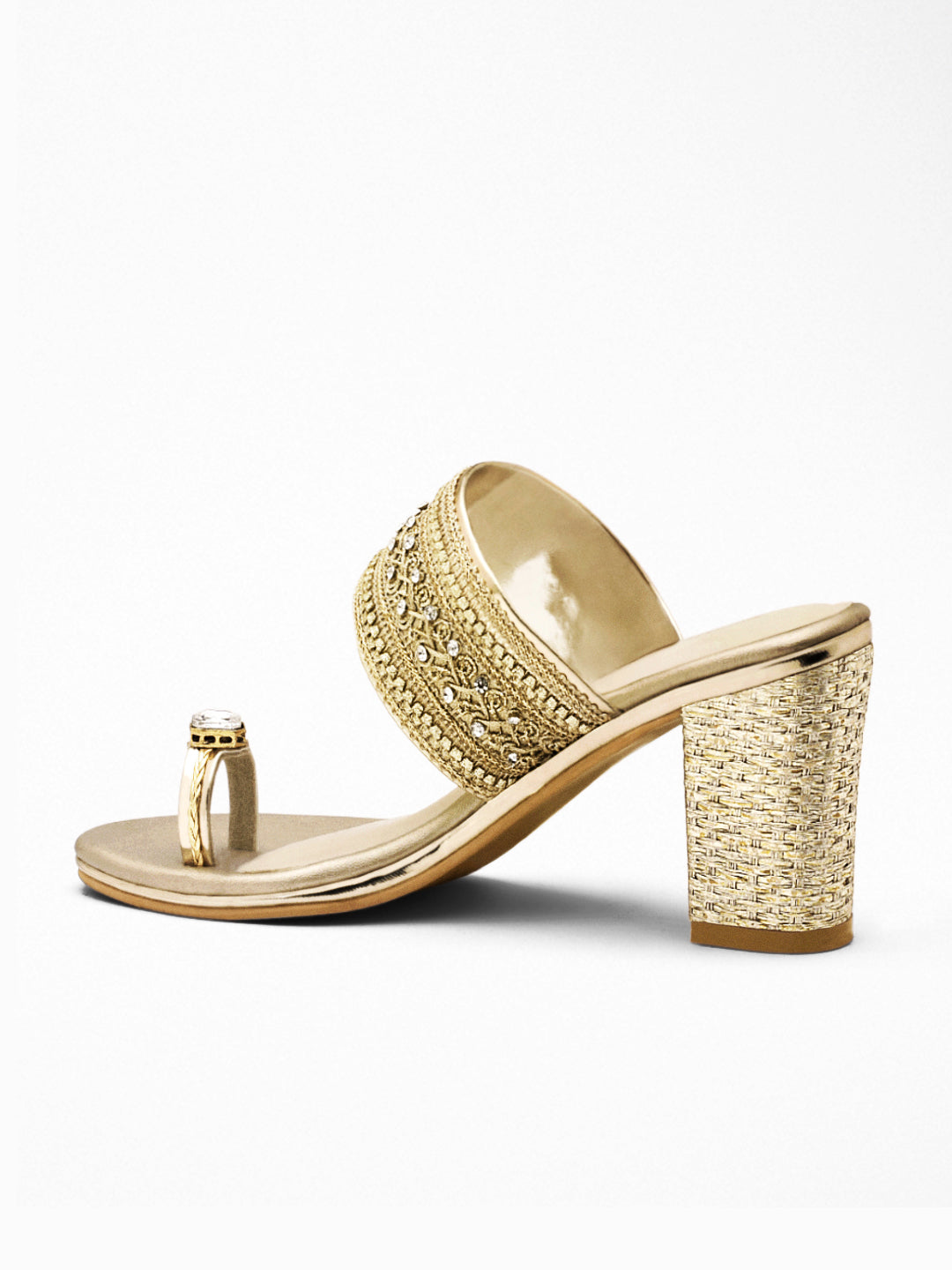 Gold Zardozi Block Heel Sandal