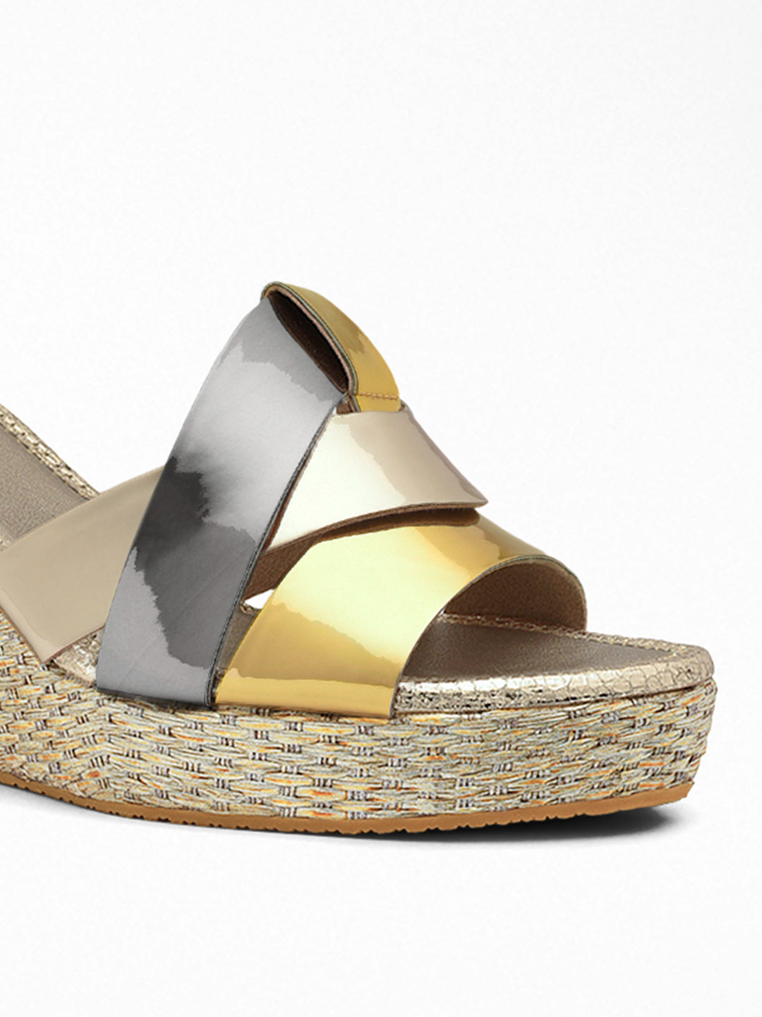 Gold Silver wedge Wedge Mule