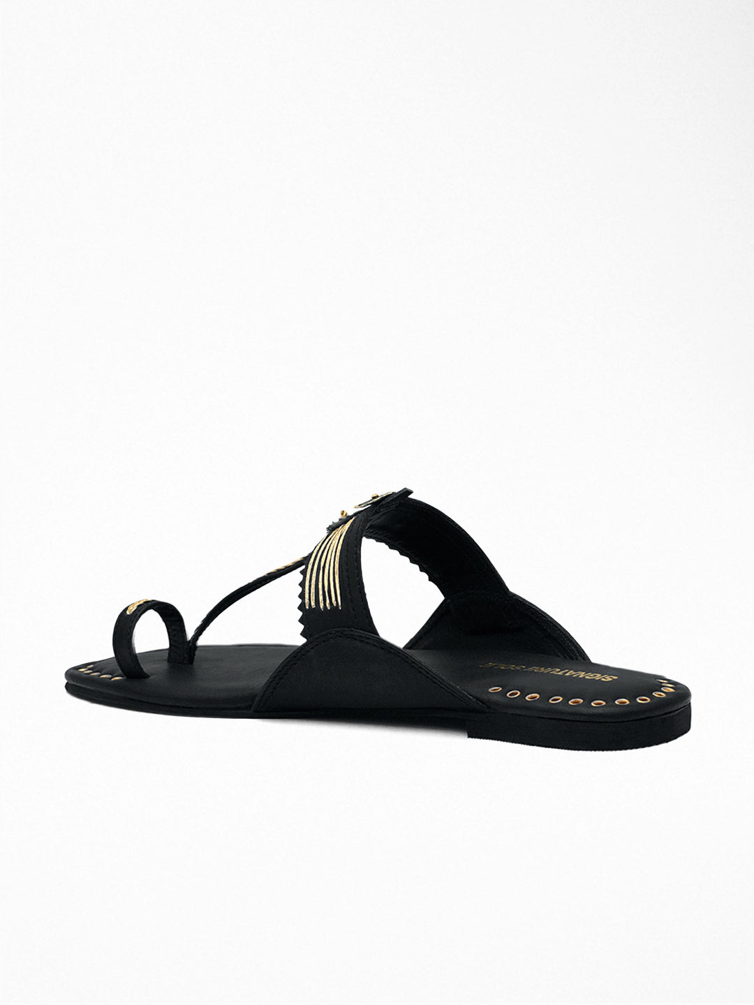 Black Gold Ethnic Flat Sandal