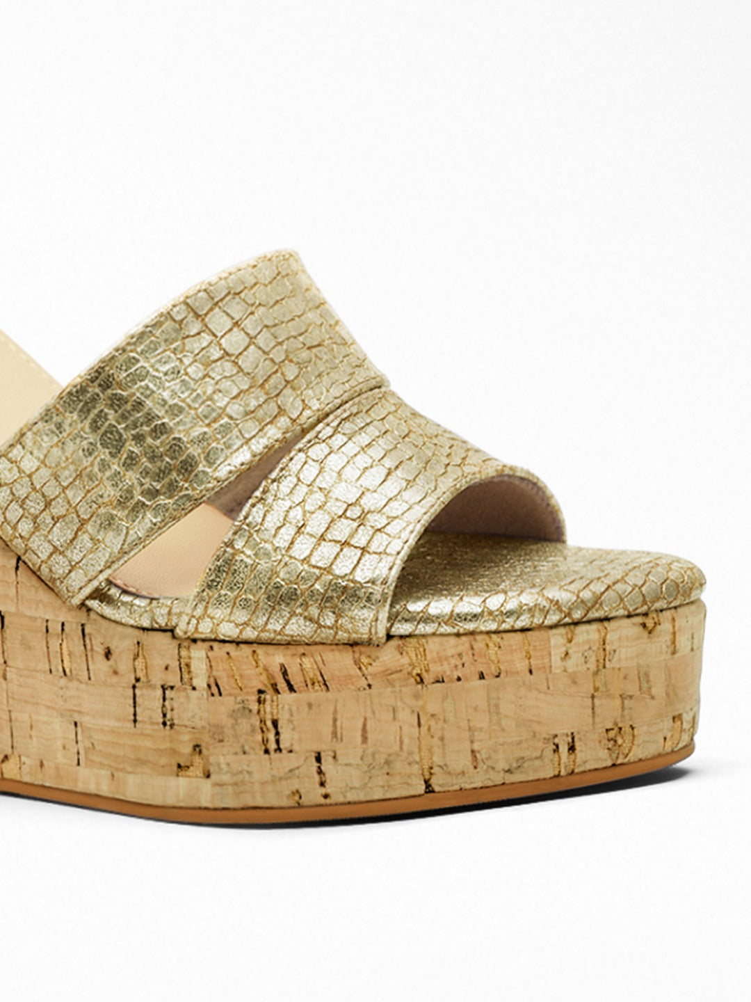 Gold Croc Cork wedge Wedge