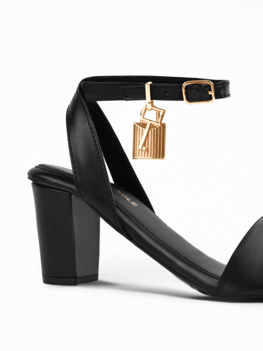 Black Block Heel Padlock Sandal