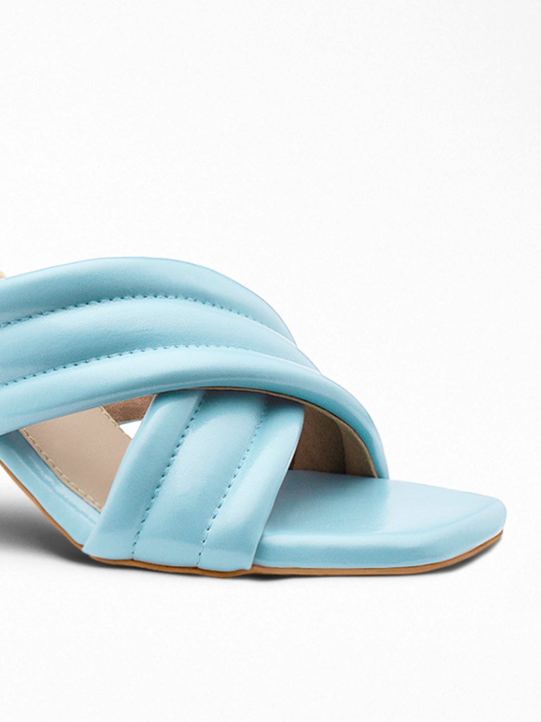 Blue Padded Cross-Strap Block Heel