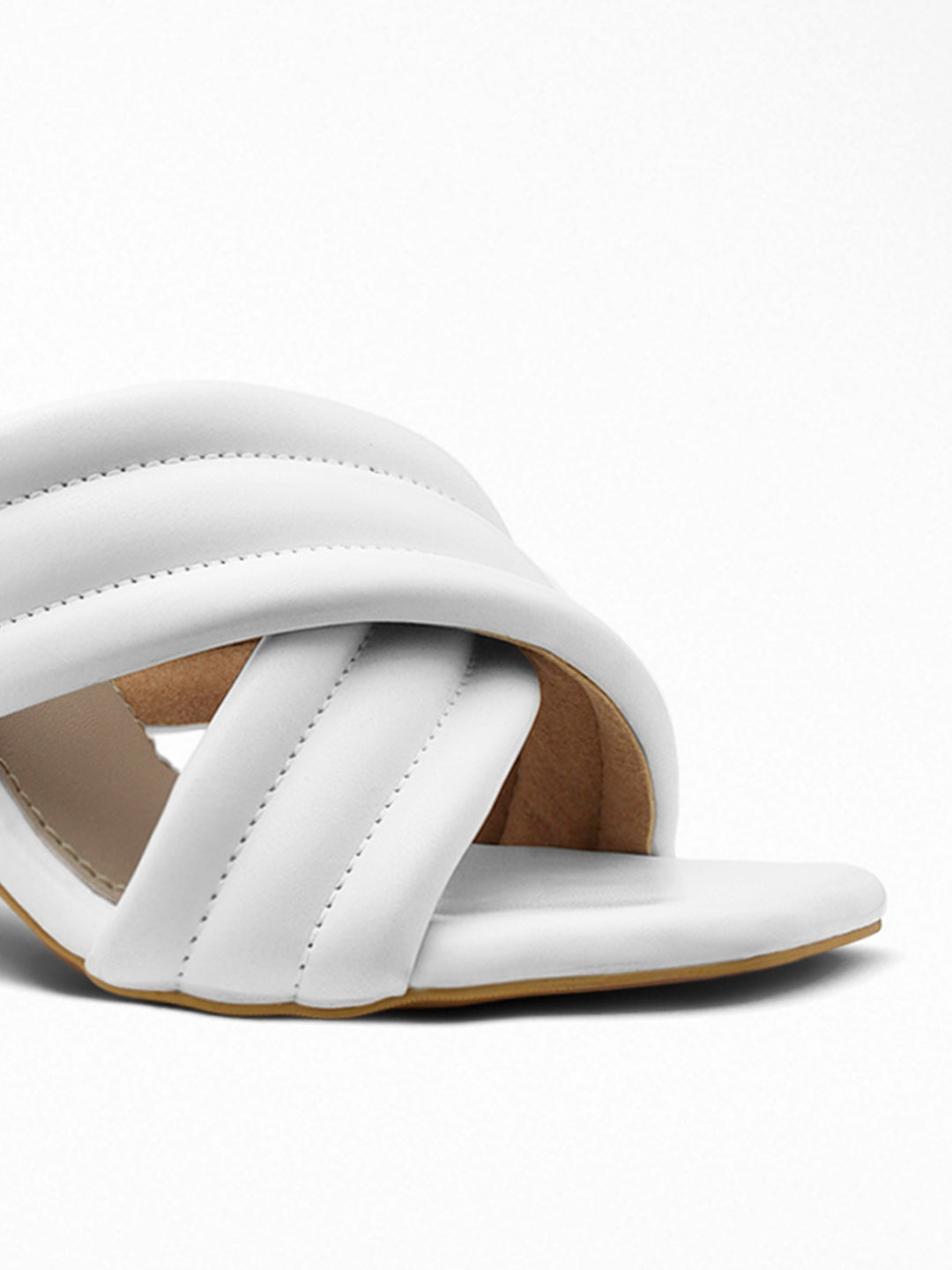 White Padded Cross-Strap Block Heel