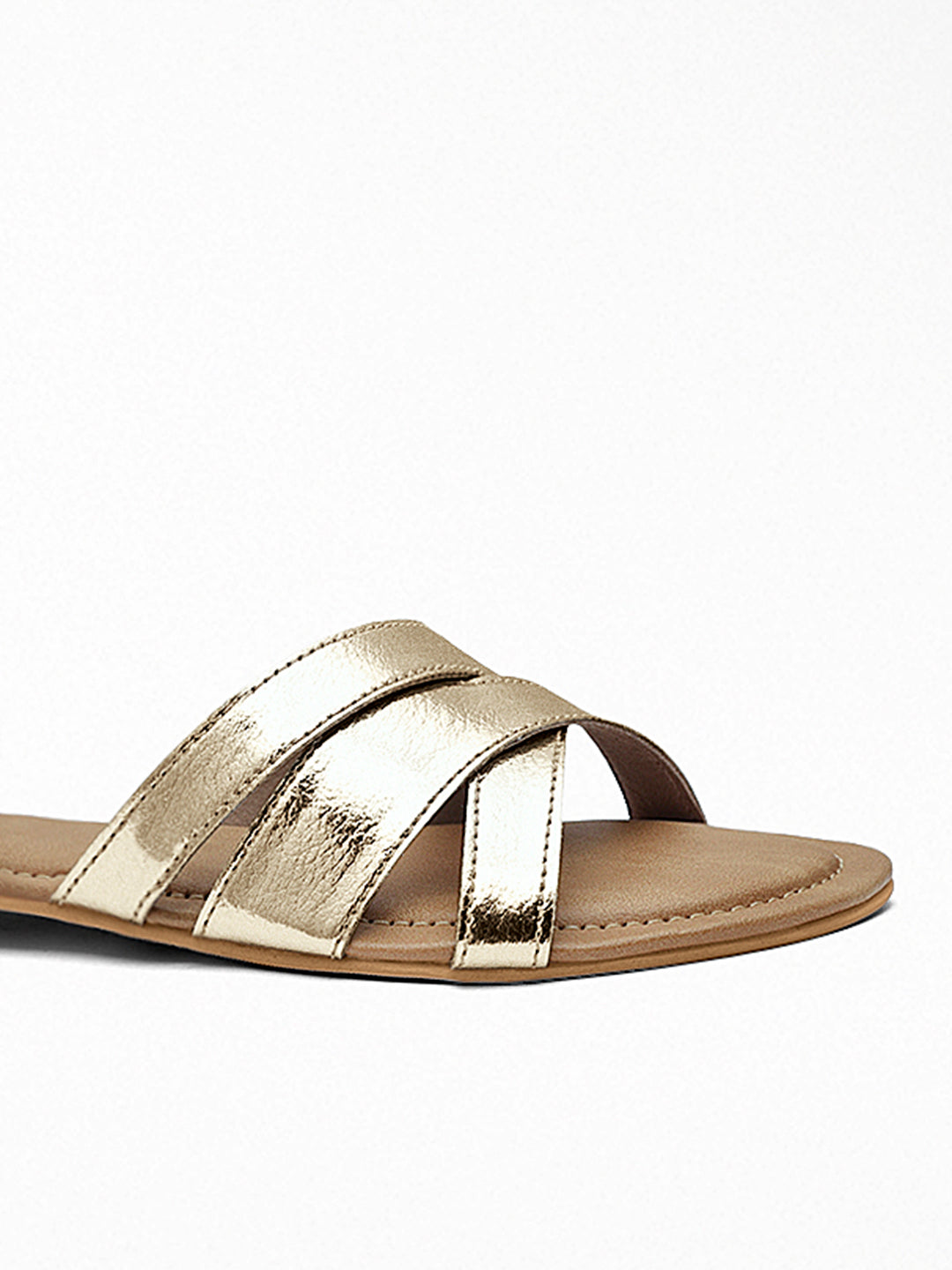 Gold Cross-Strap Flat Slide