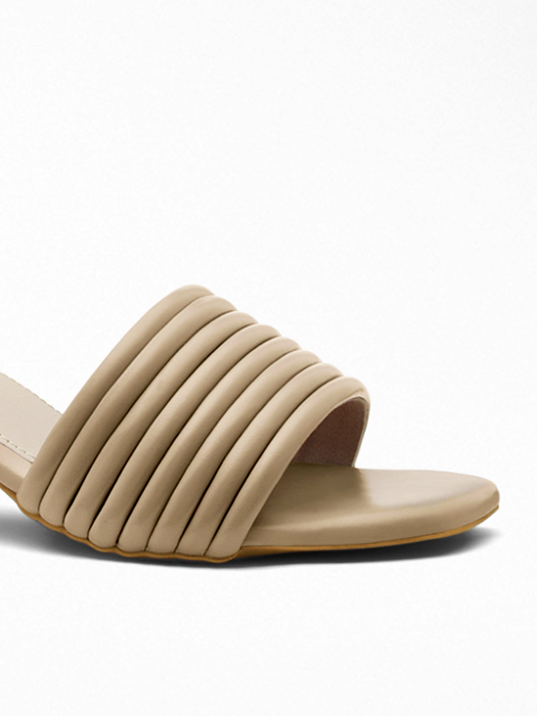Nude Pleated Block Heel Mule