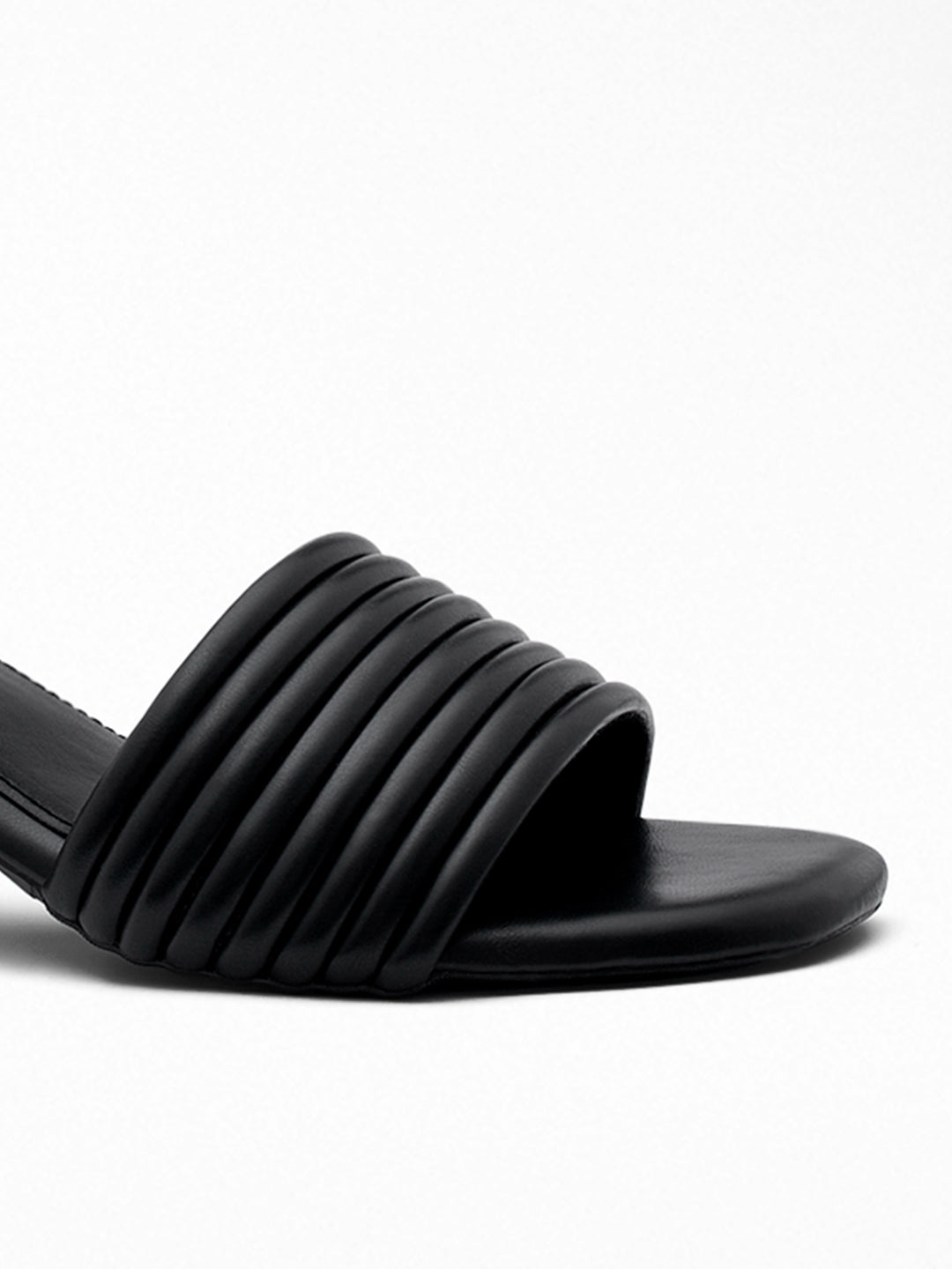 Black Pleated Block Heel Mule