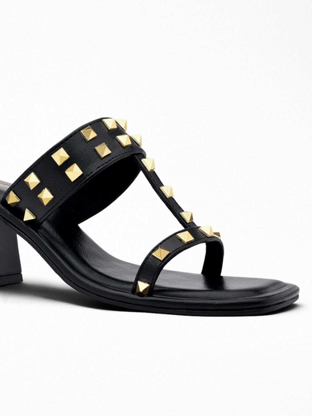 Black Gold Stud Block Heel Mule