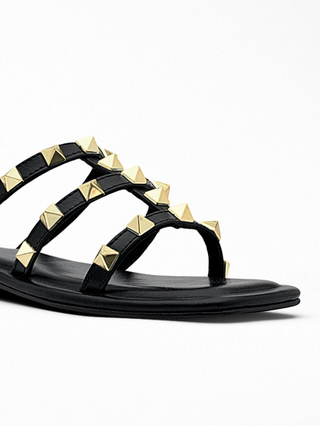 Black Gold Stud Flat Slide Sandal