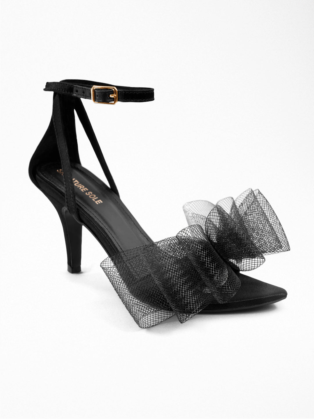 Black Tulle Ruffle Heel Sandal
