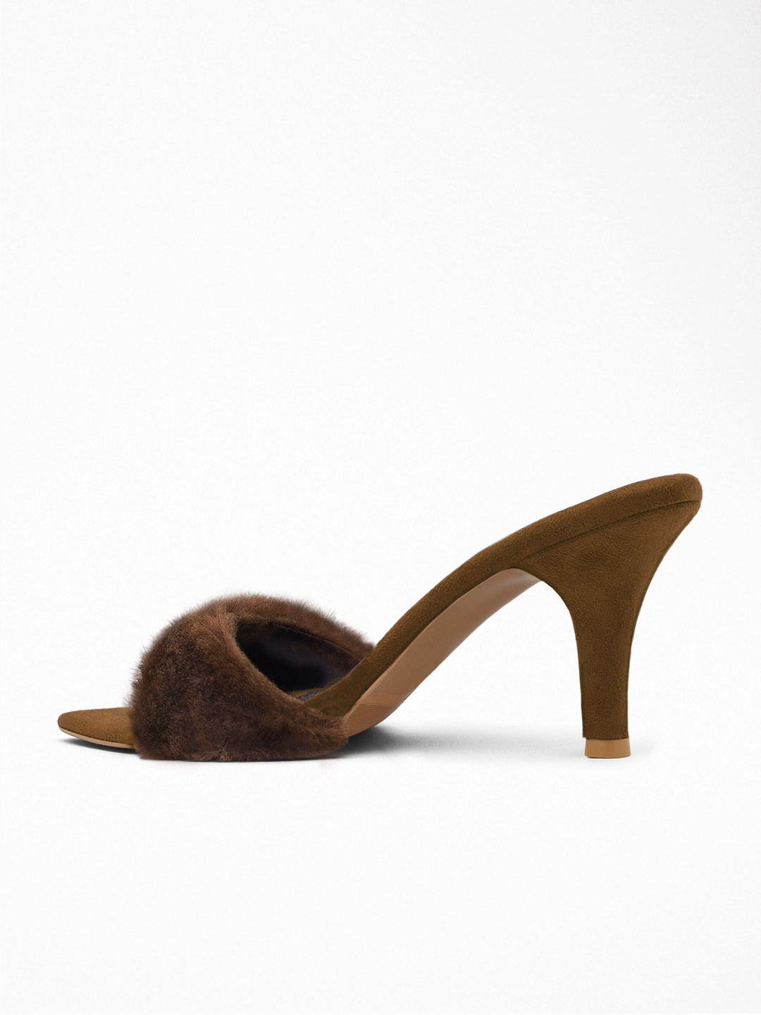 Brown Faux Fur heels Mule
