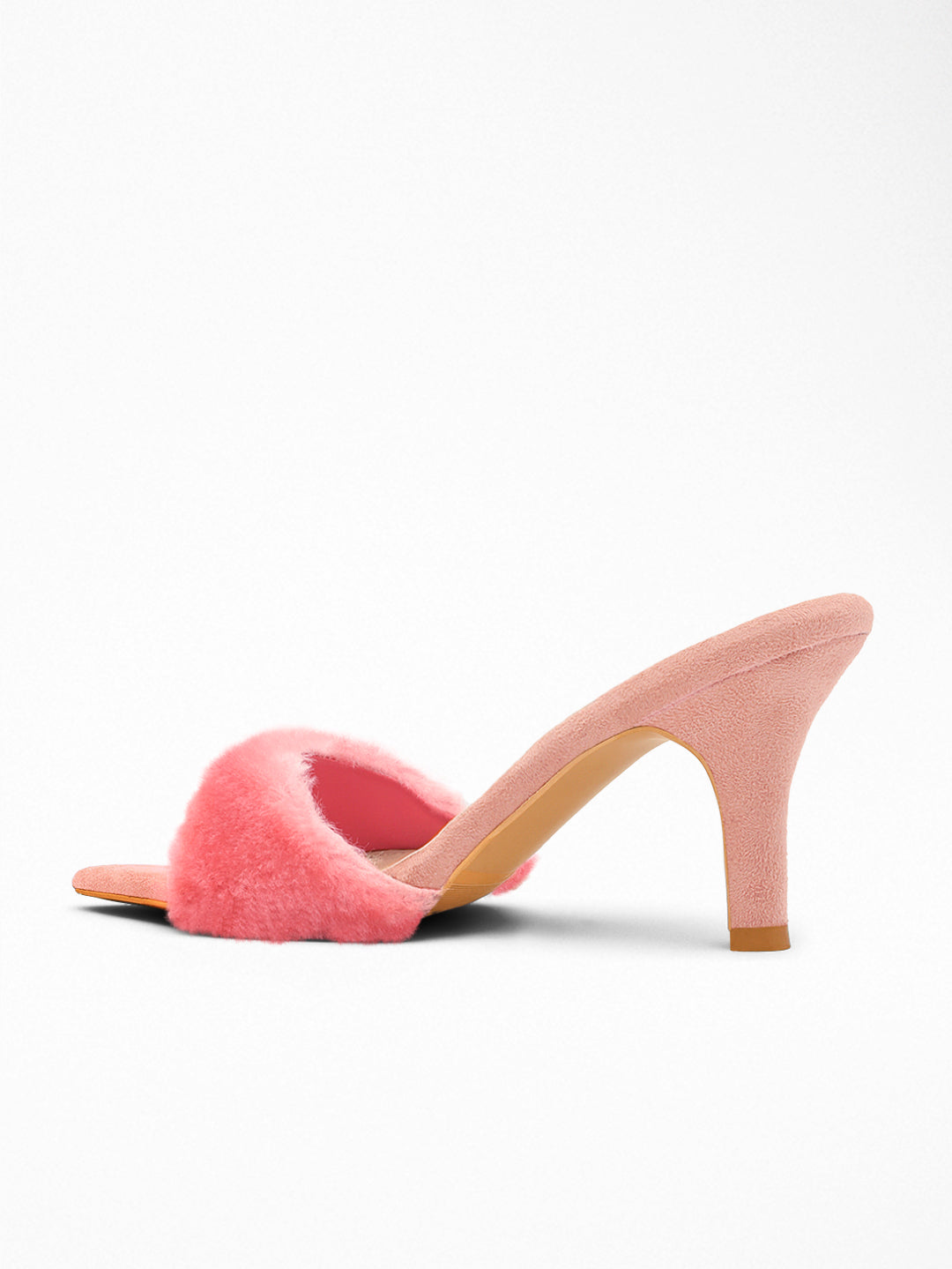 Pink Faux Fur heels Mule