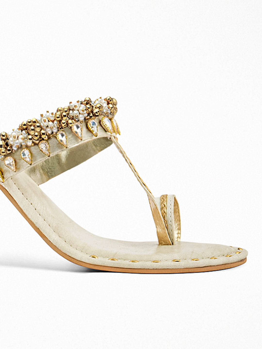 Ivory Kundan Block Heel Sandal
