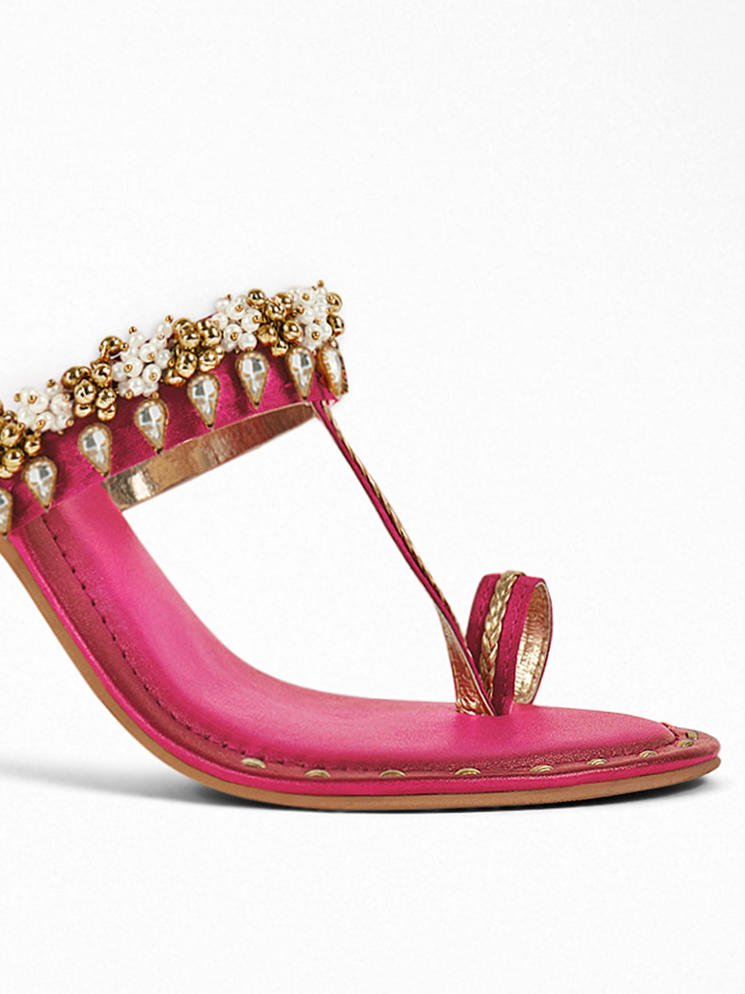 Pink Kundan Block Heel Sandal