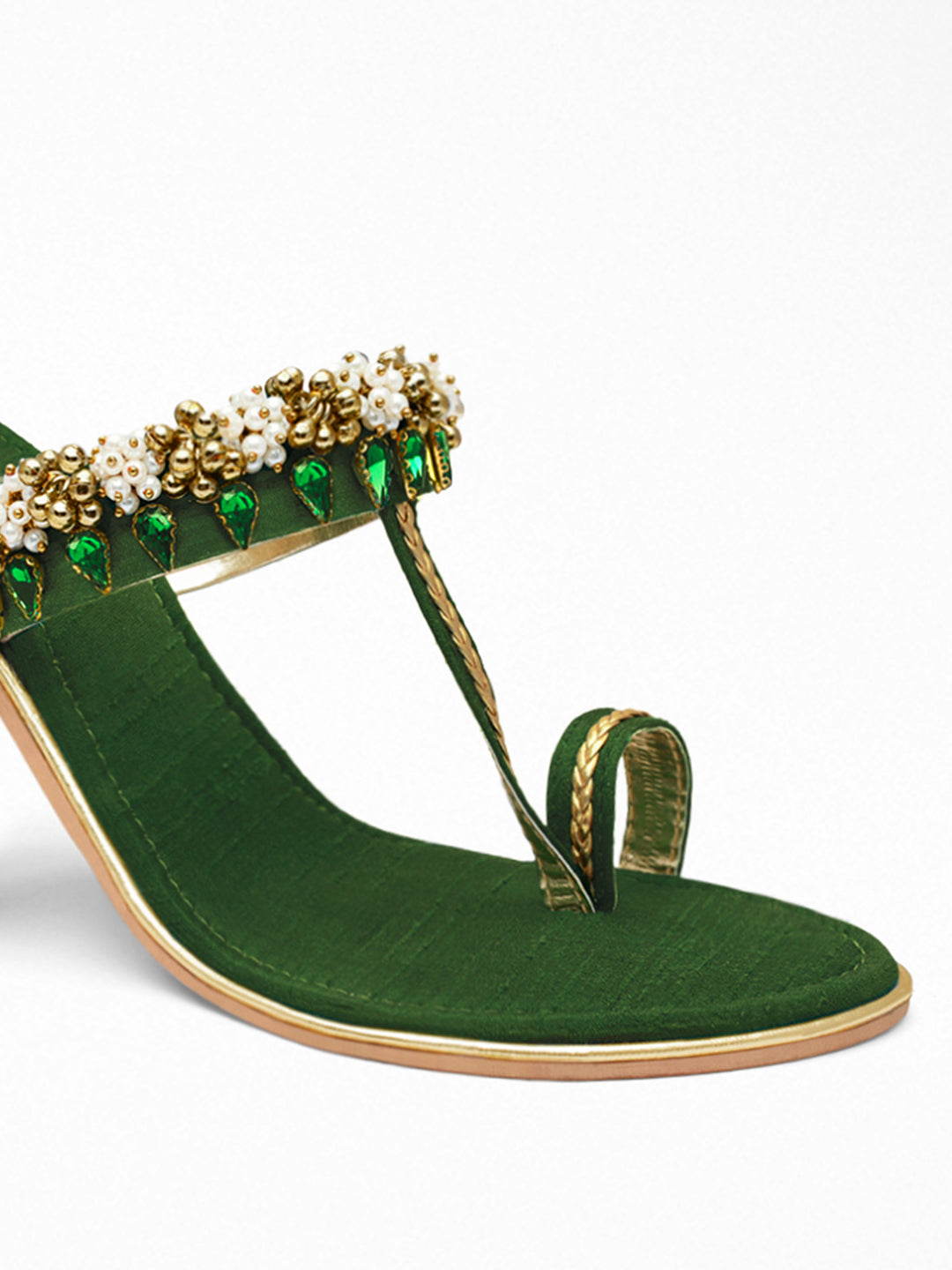 Green Pearl Bead Ethnic Flat Sandal