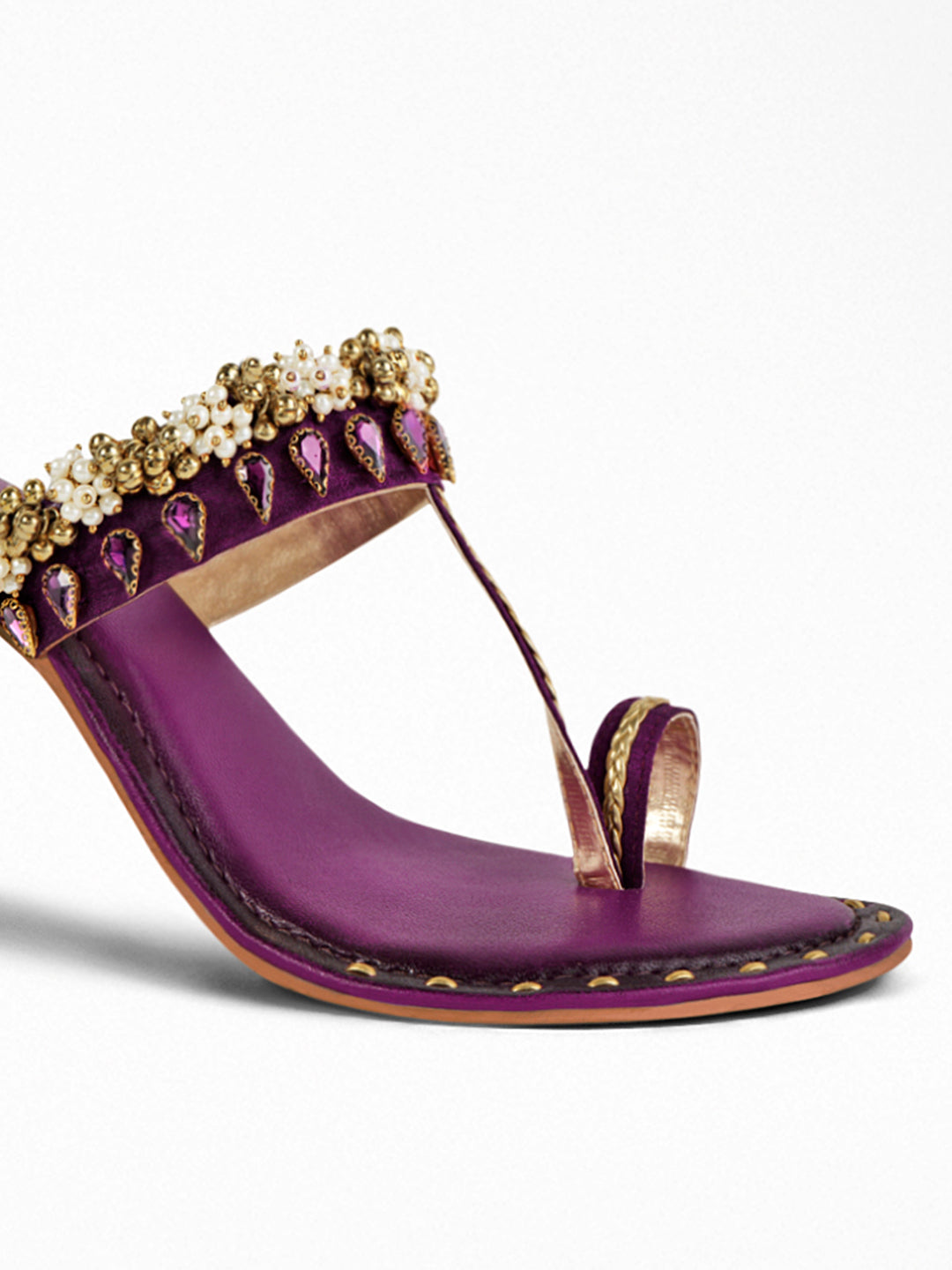 Purple Pearl Bead Ethnic Flat Sandal
