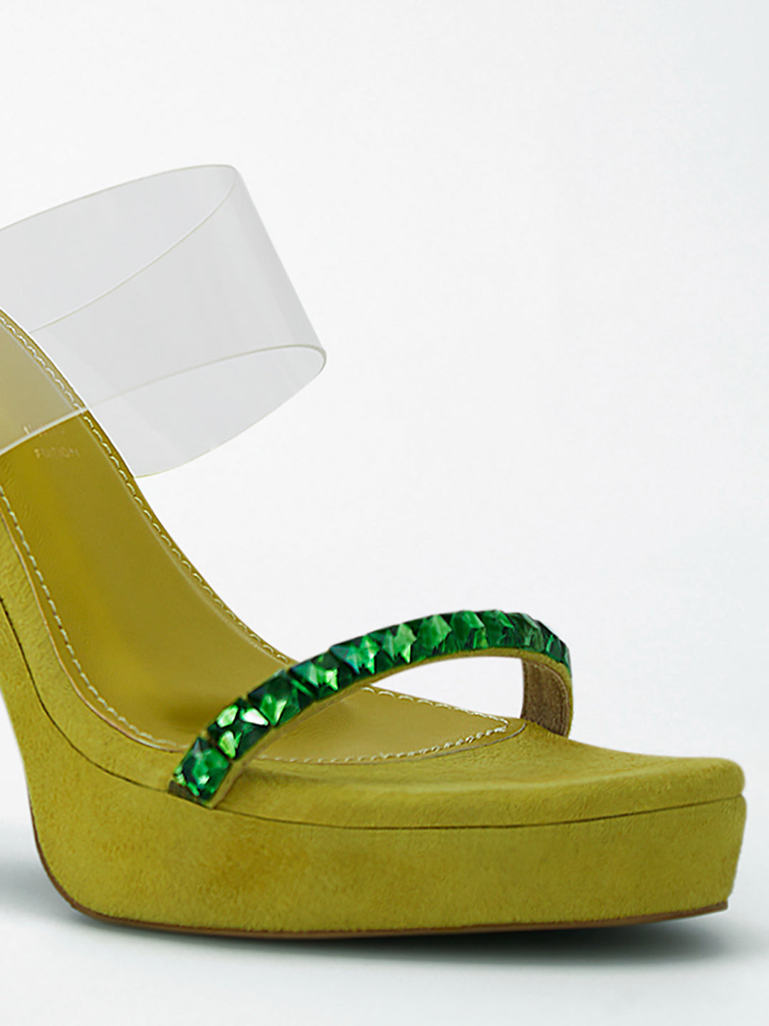 Green Crystal Jewel Heel wedge Mule