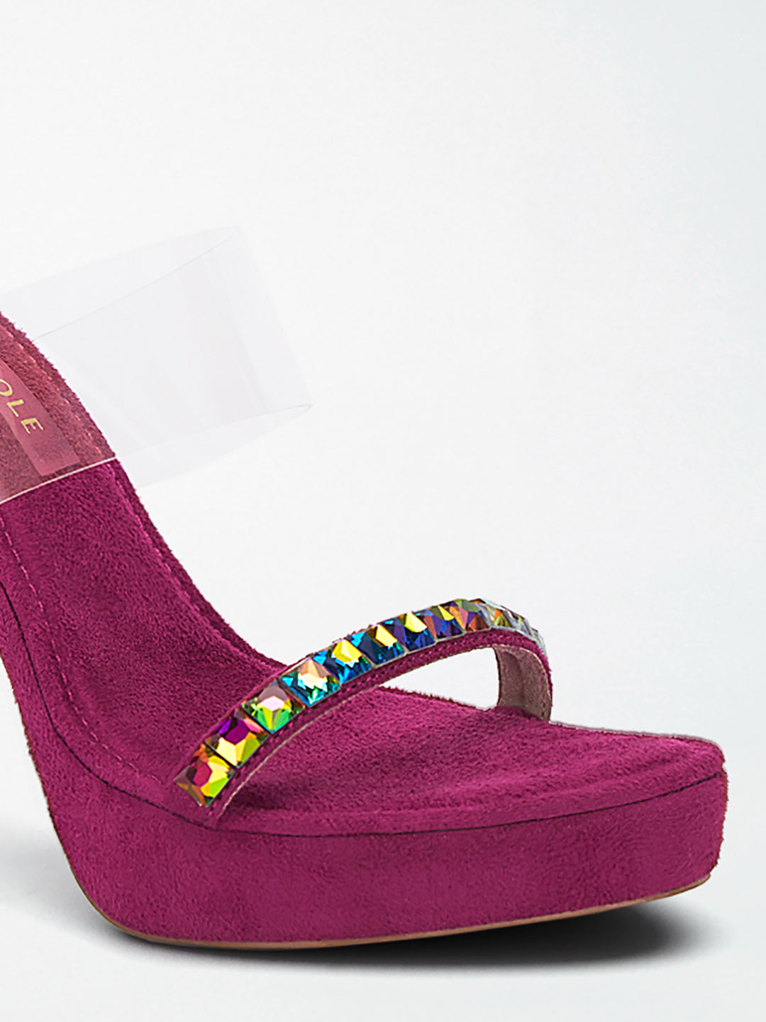 Pink Iridescent Jewel Heel wedge Mule