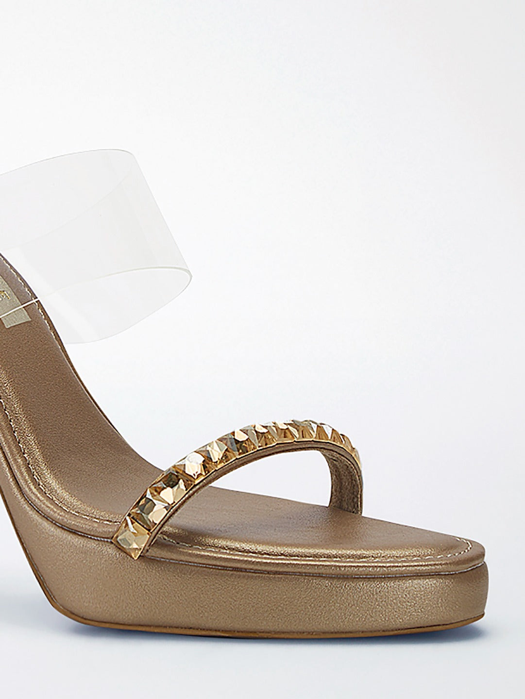Gold Crystal Jewel Heel wedge Mule