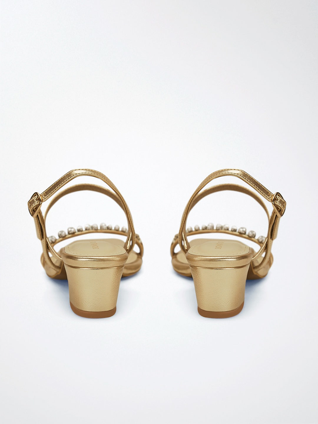 Gold Crystal Toe Strap Block Heel Sandal