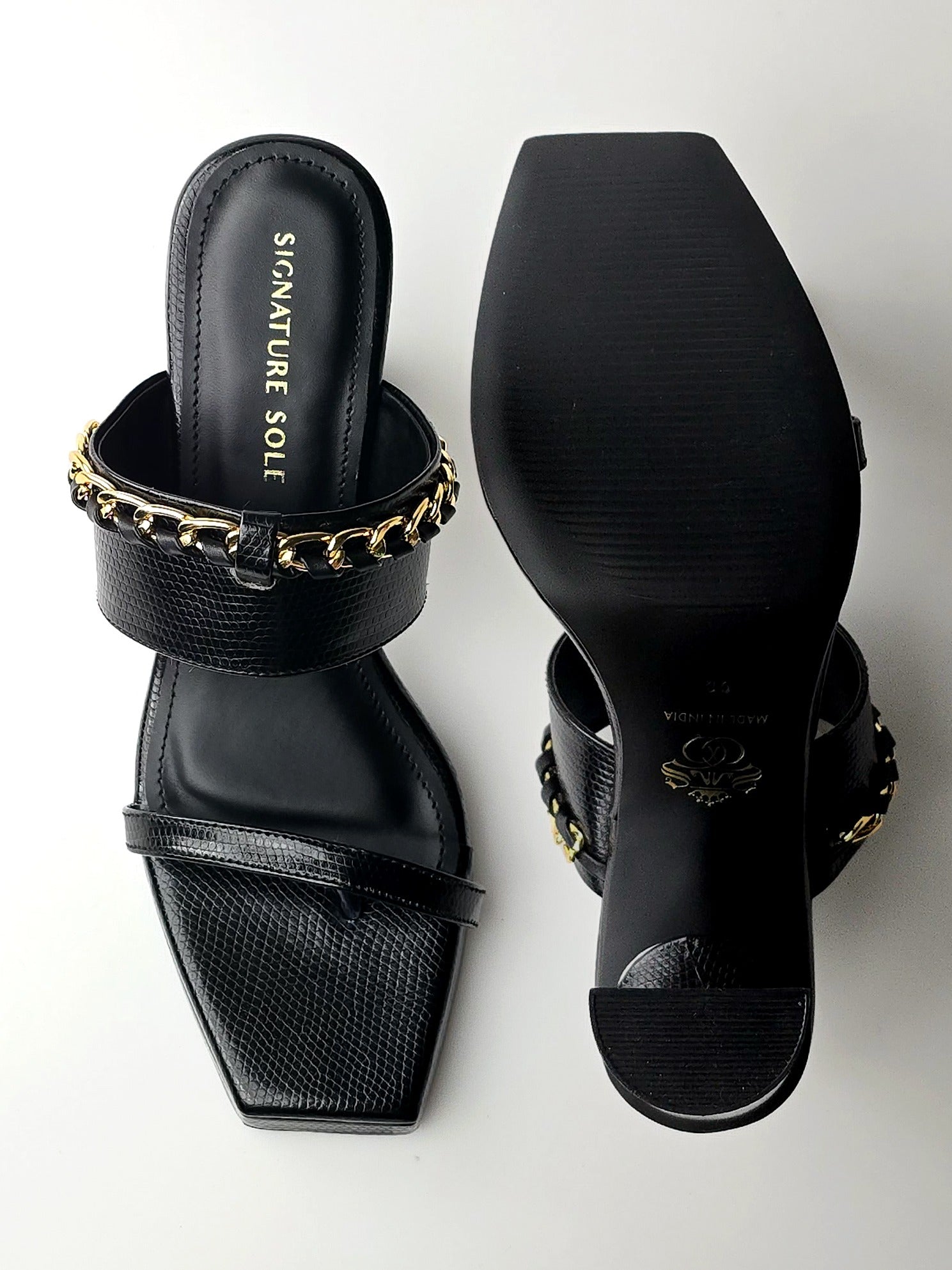 Black Chain Trim wedge Block Heel
