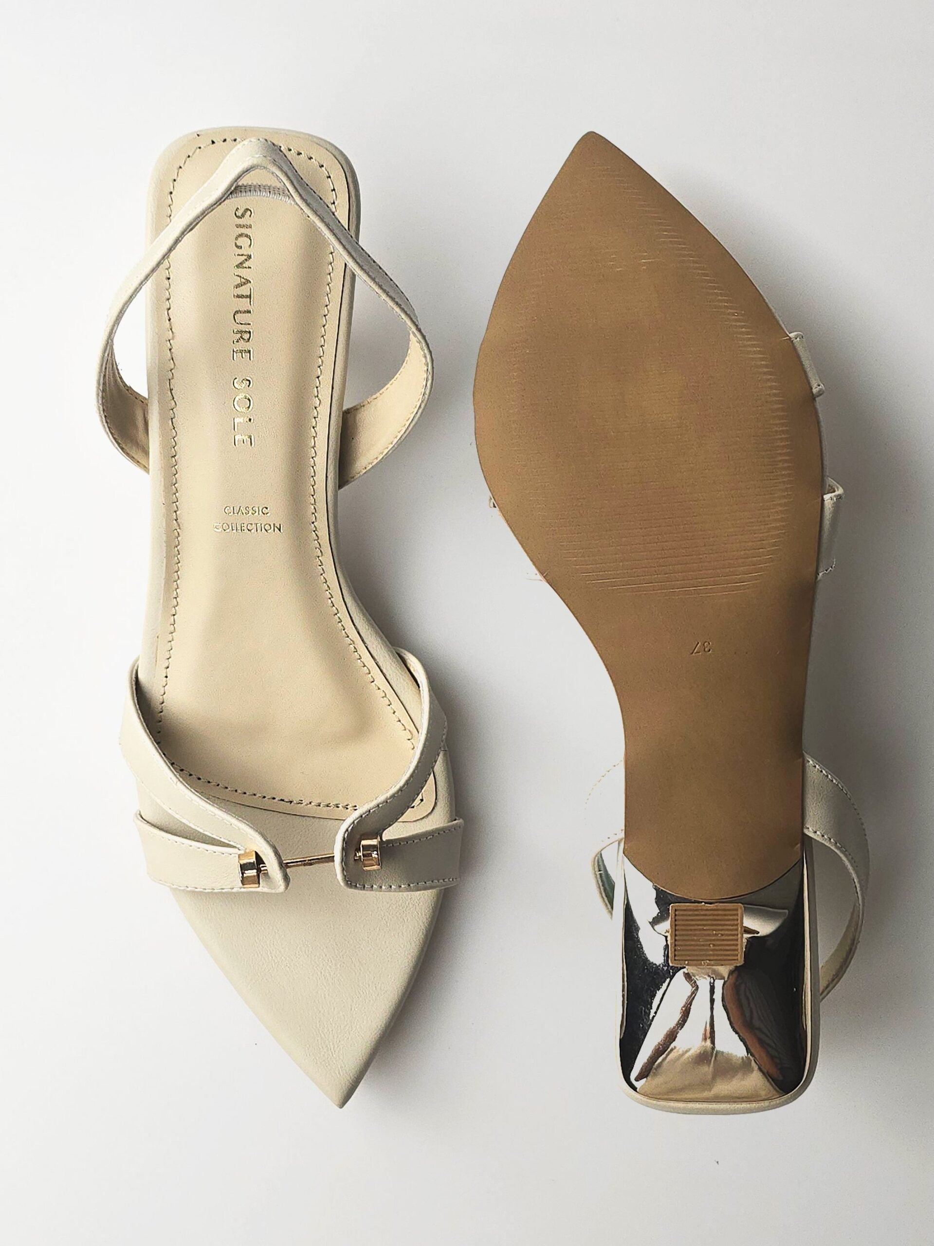 Cream Cross-Strap Gold Hardware Heel