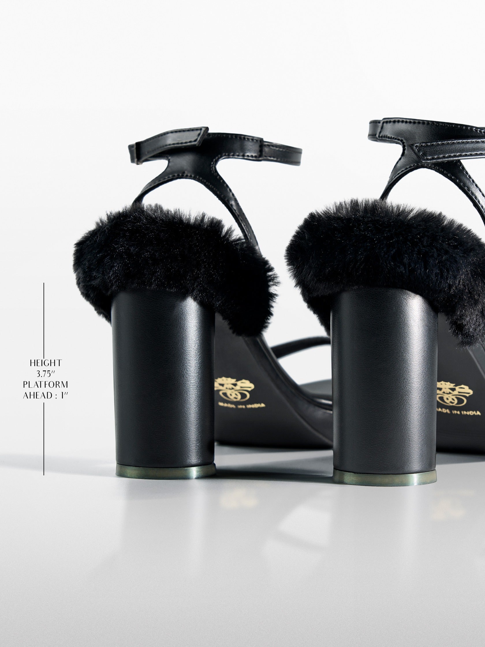 Black Faux Fur wedge Block Heel