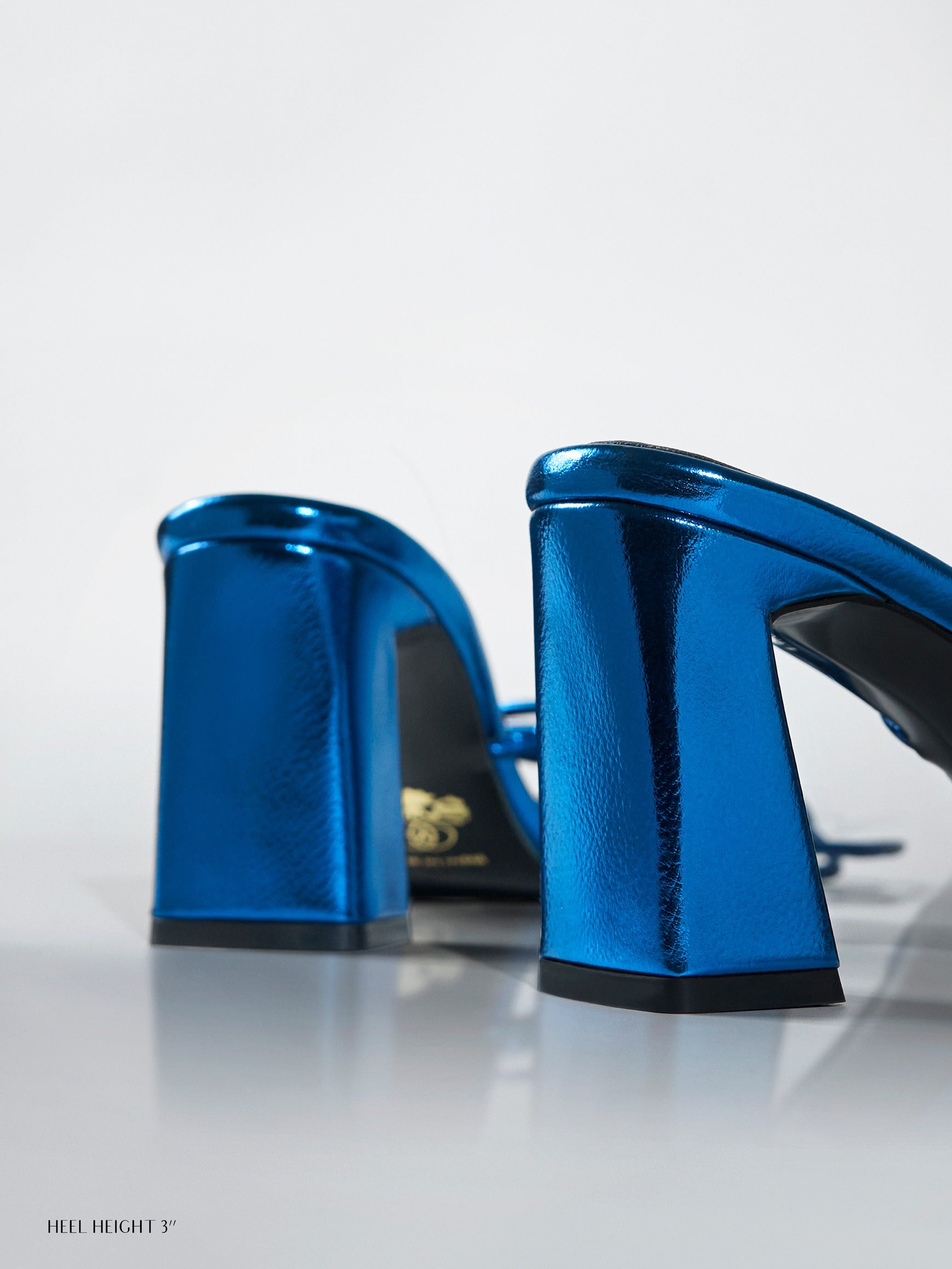 Blue Metallic Ankle Wrap Block Heel