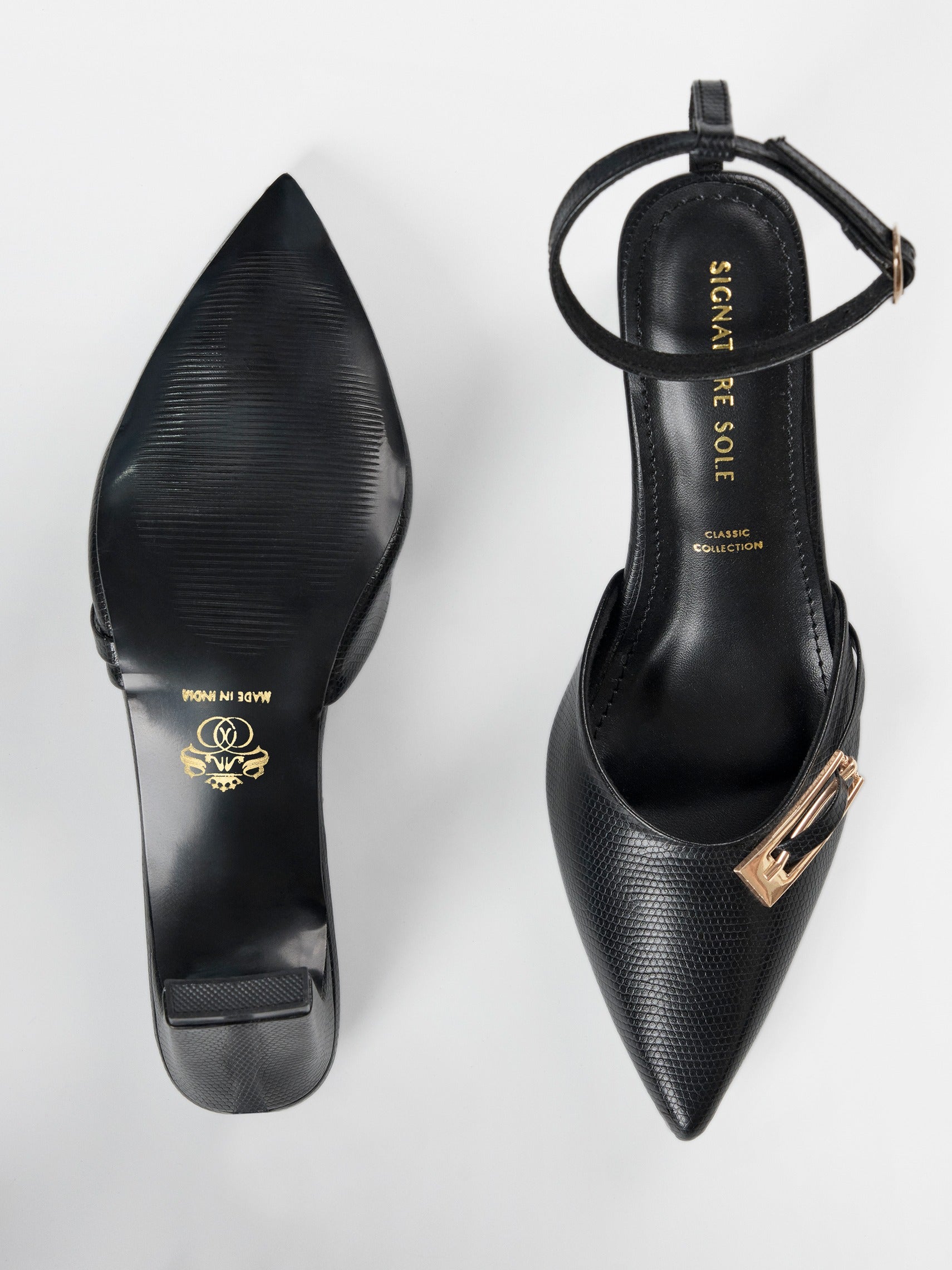 Black Gold Clasp Kitten Heel Slingback