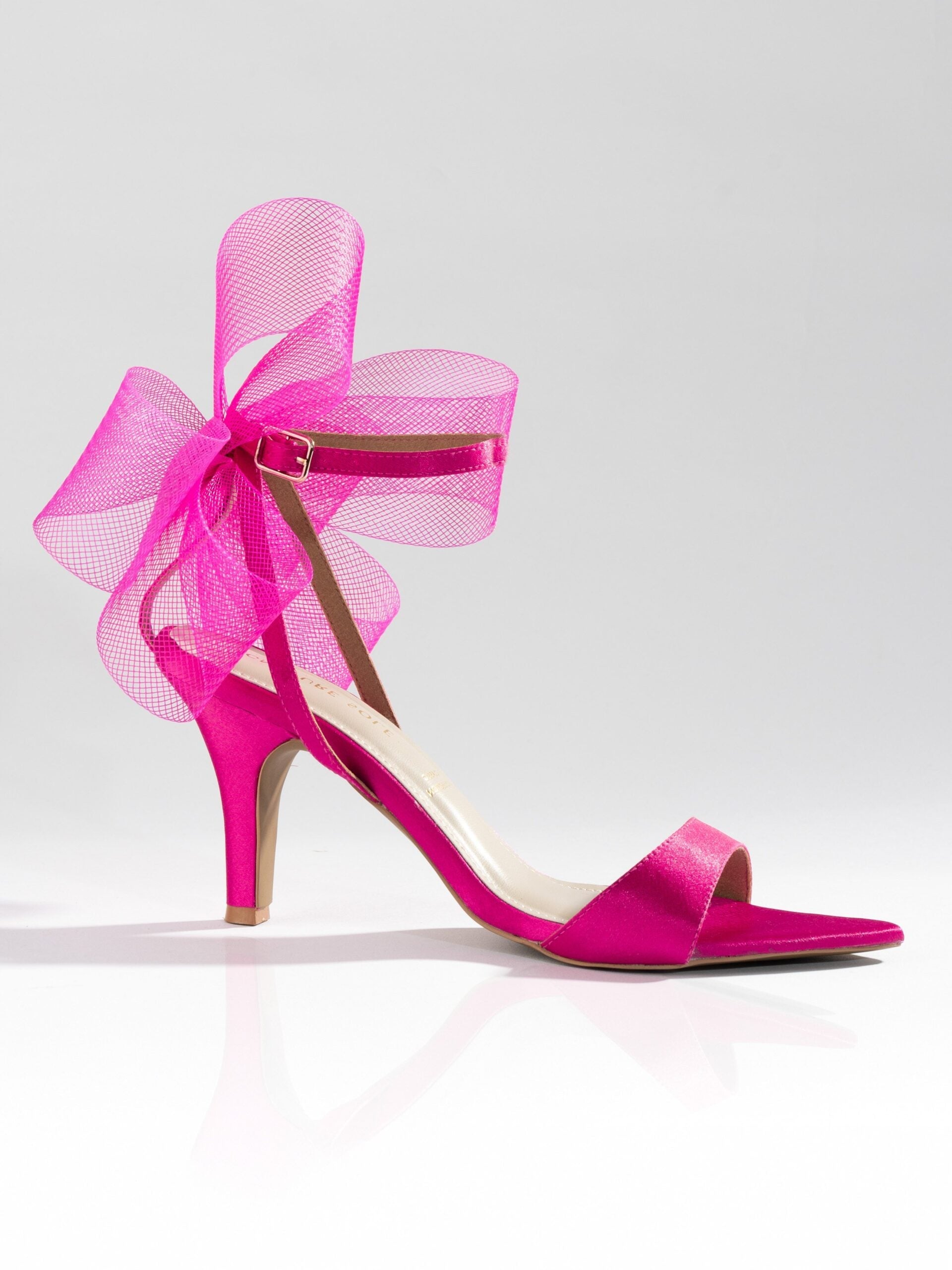 Pink Satin Bow Ankle Strap Heel