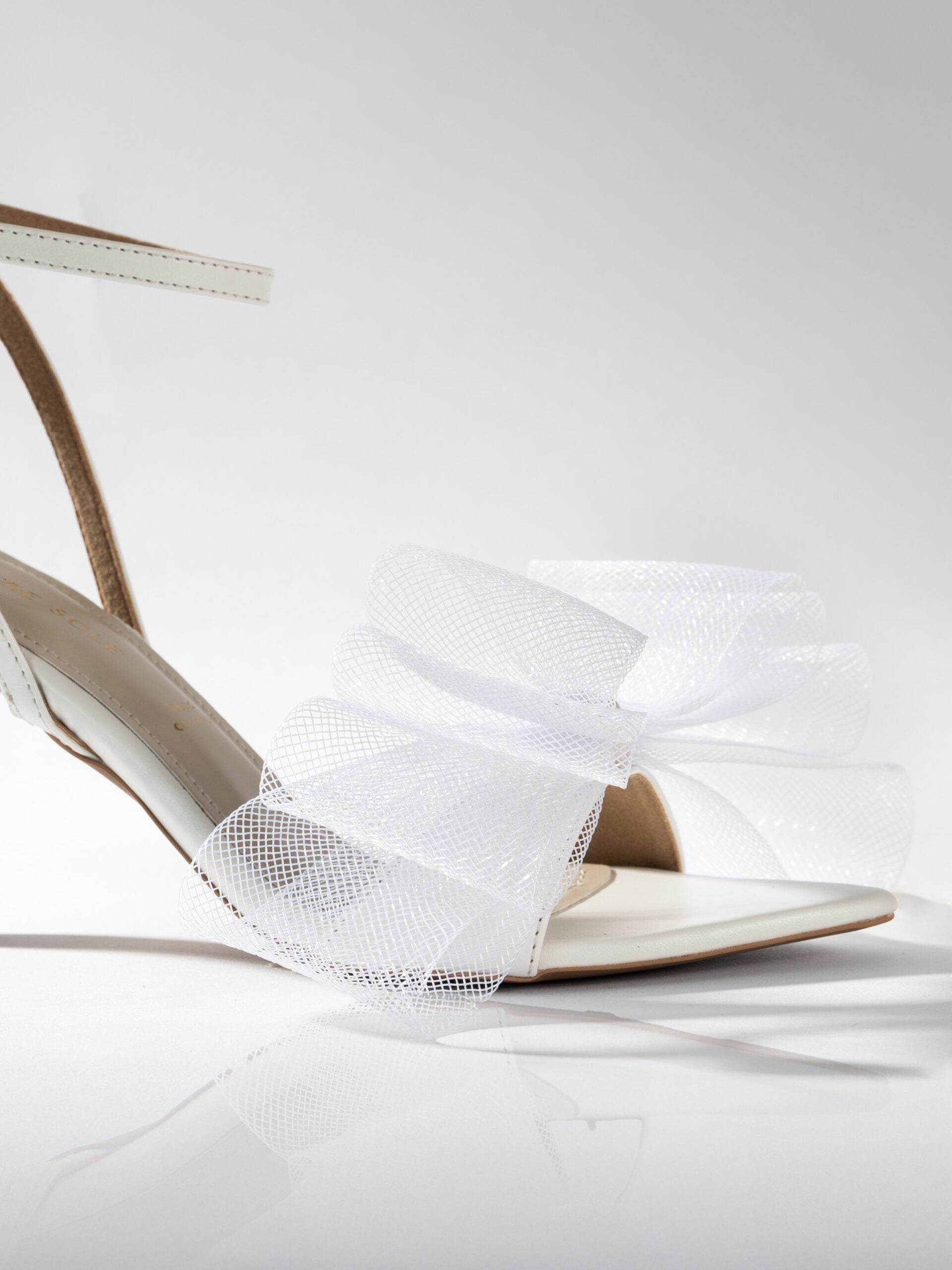 Ivory Satin Bow Ankle Strap Kitten Heel