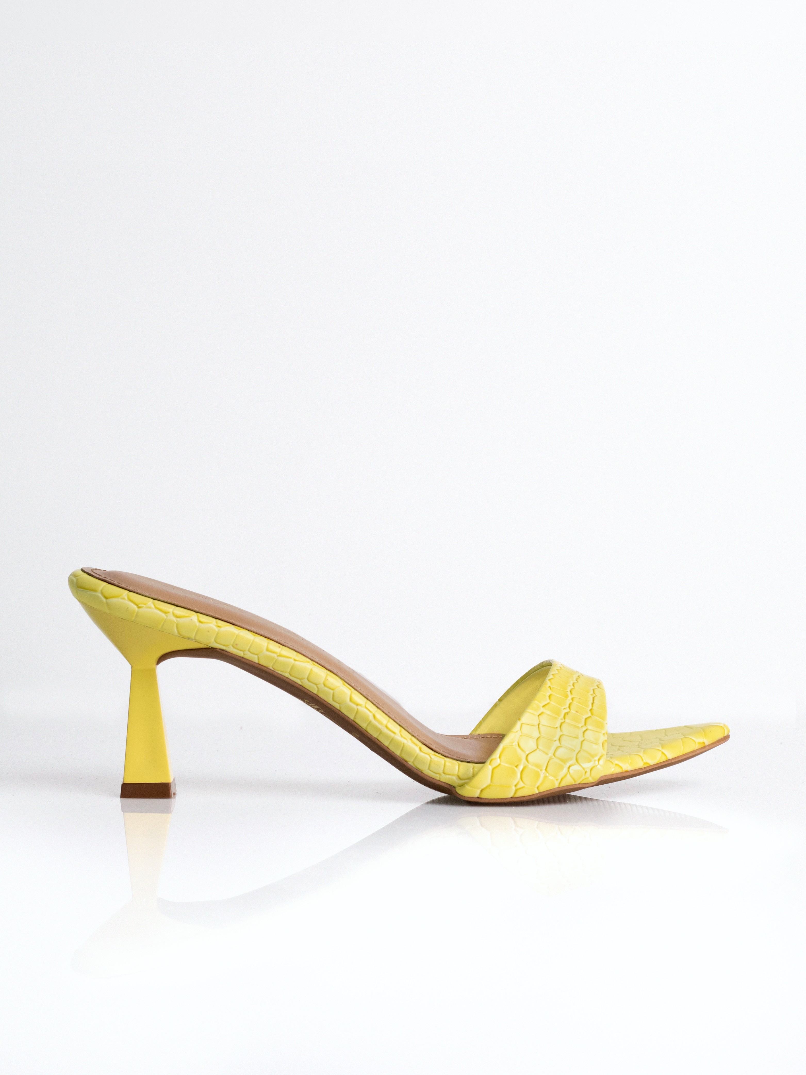 Yellow Croc Sculptural Heel Mule