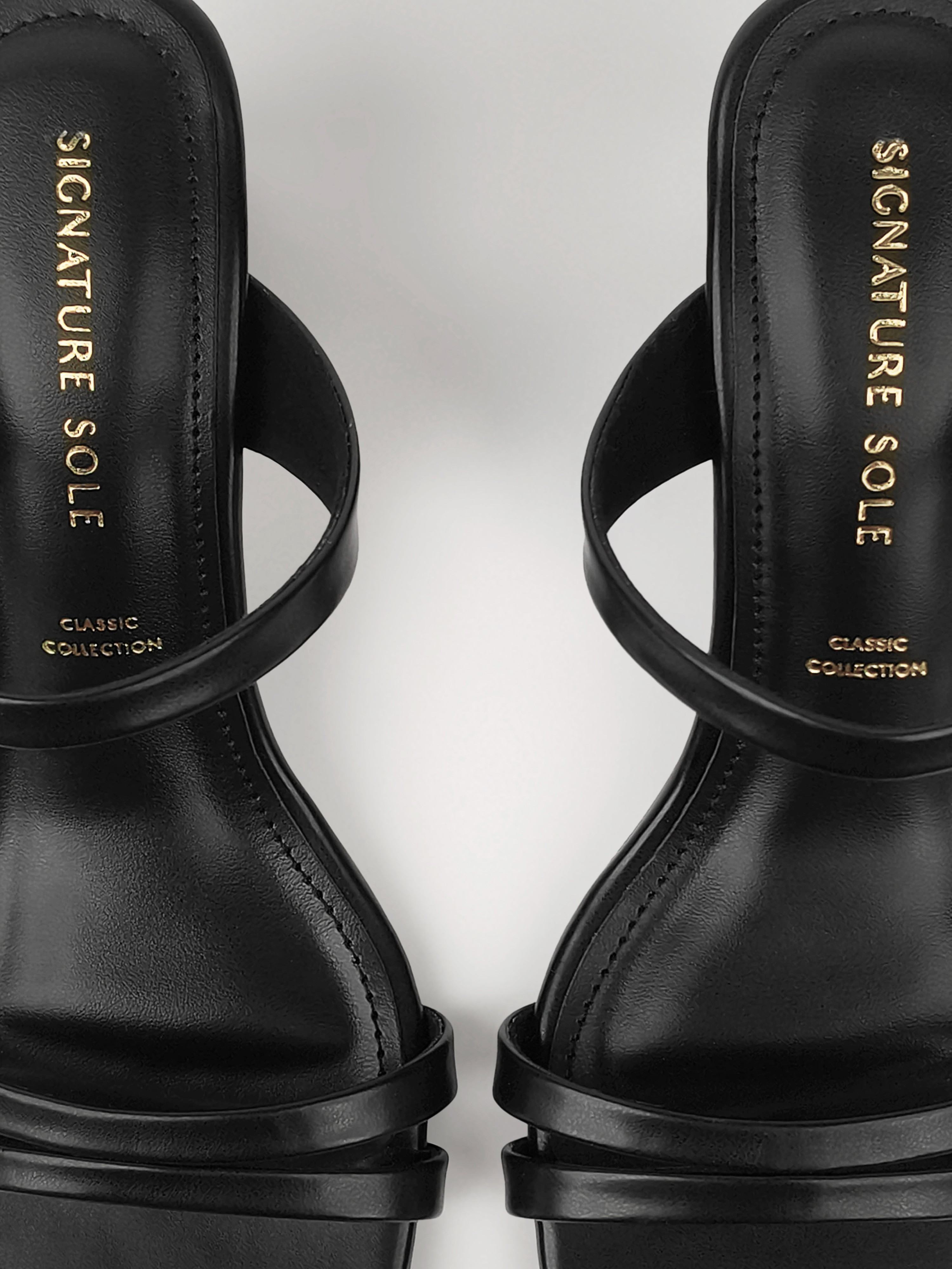 Black Multi-Strap Block Heel Mule