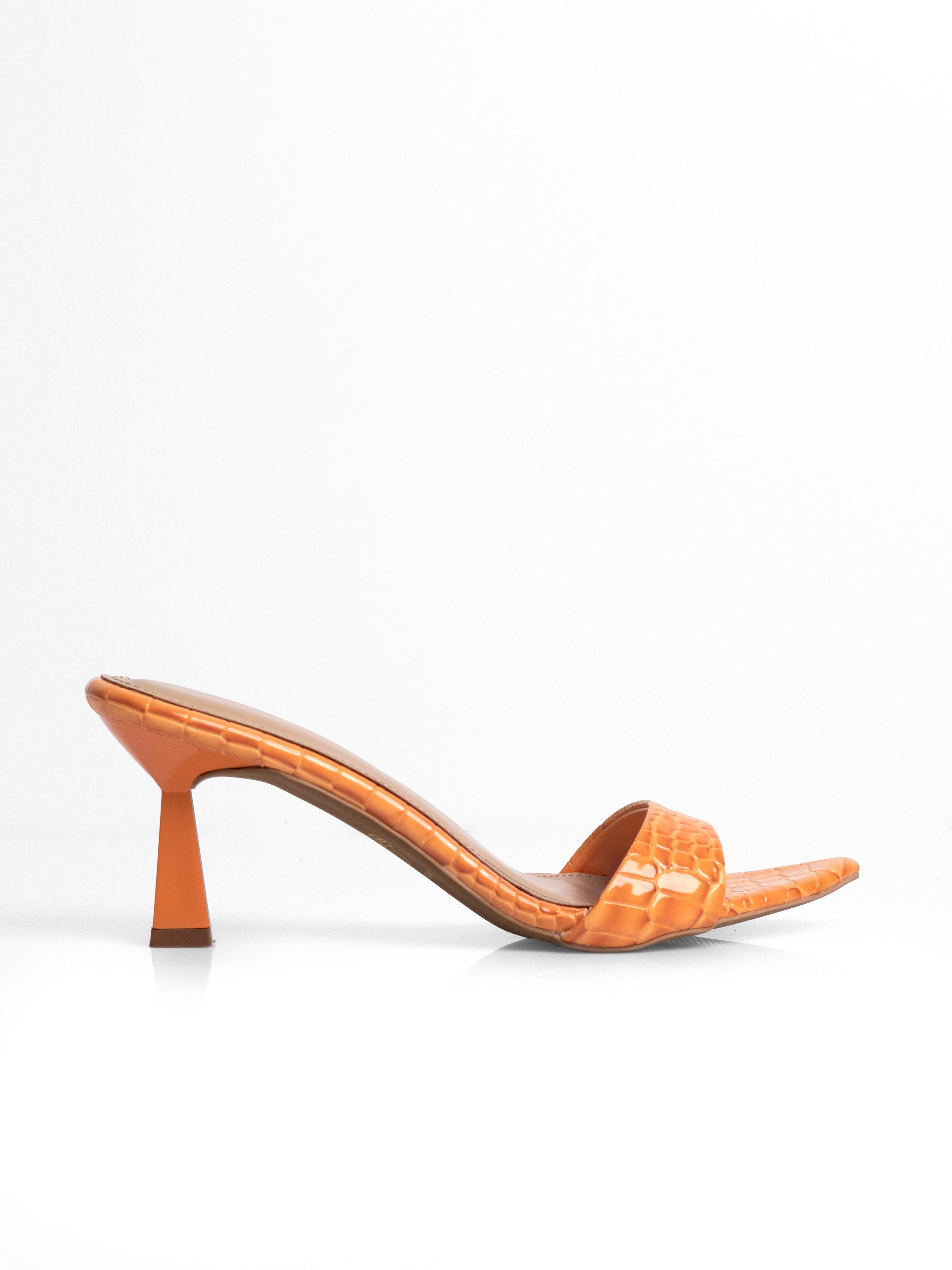 Orange Croc Sculptural Heel Mule
