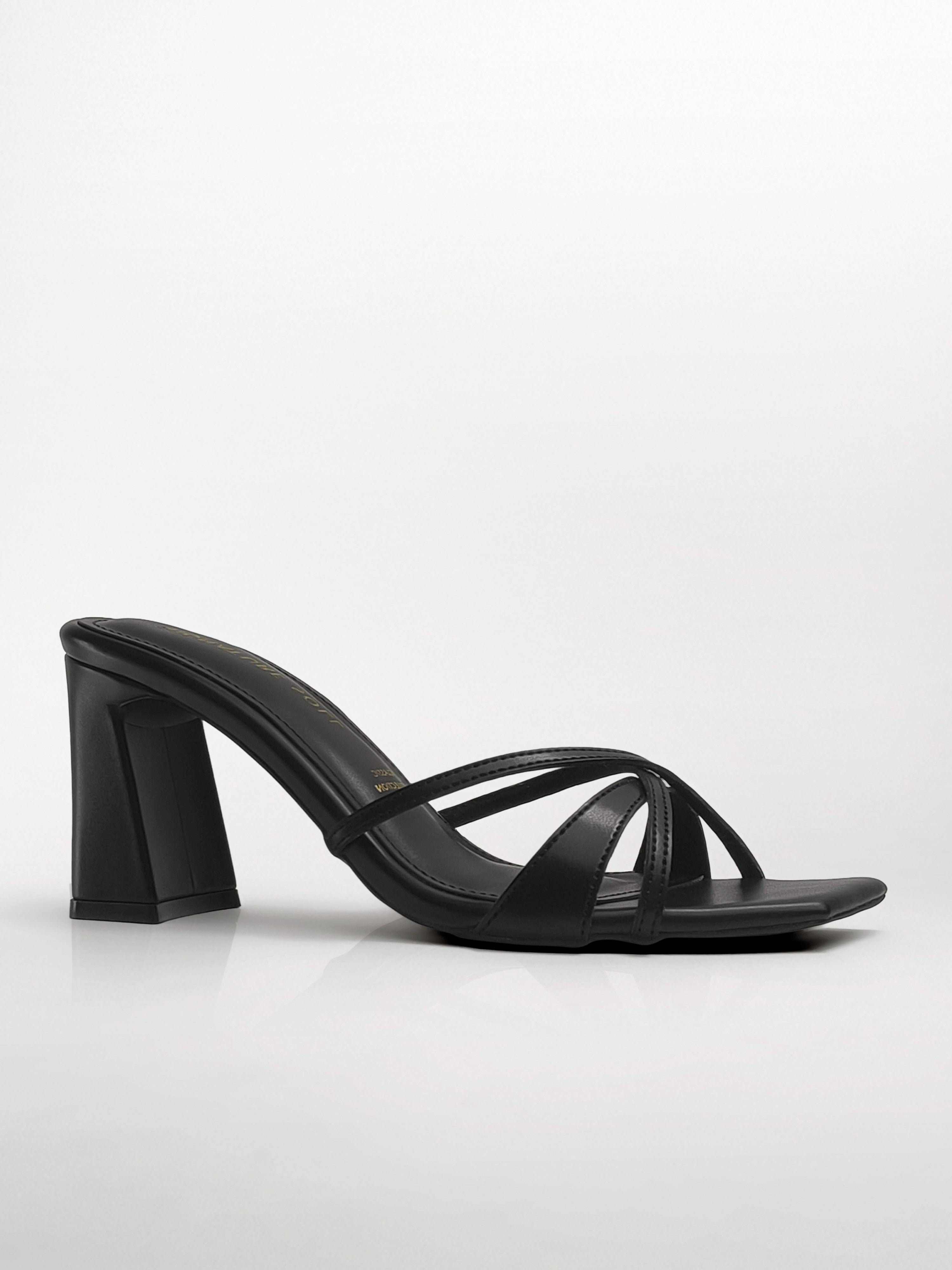 Black Cross-Strap Block Heel Mule