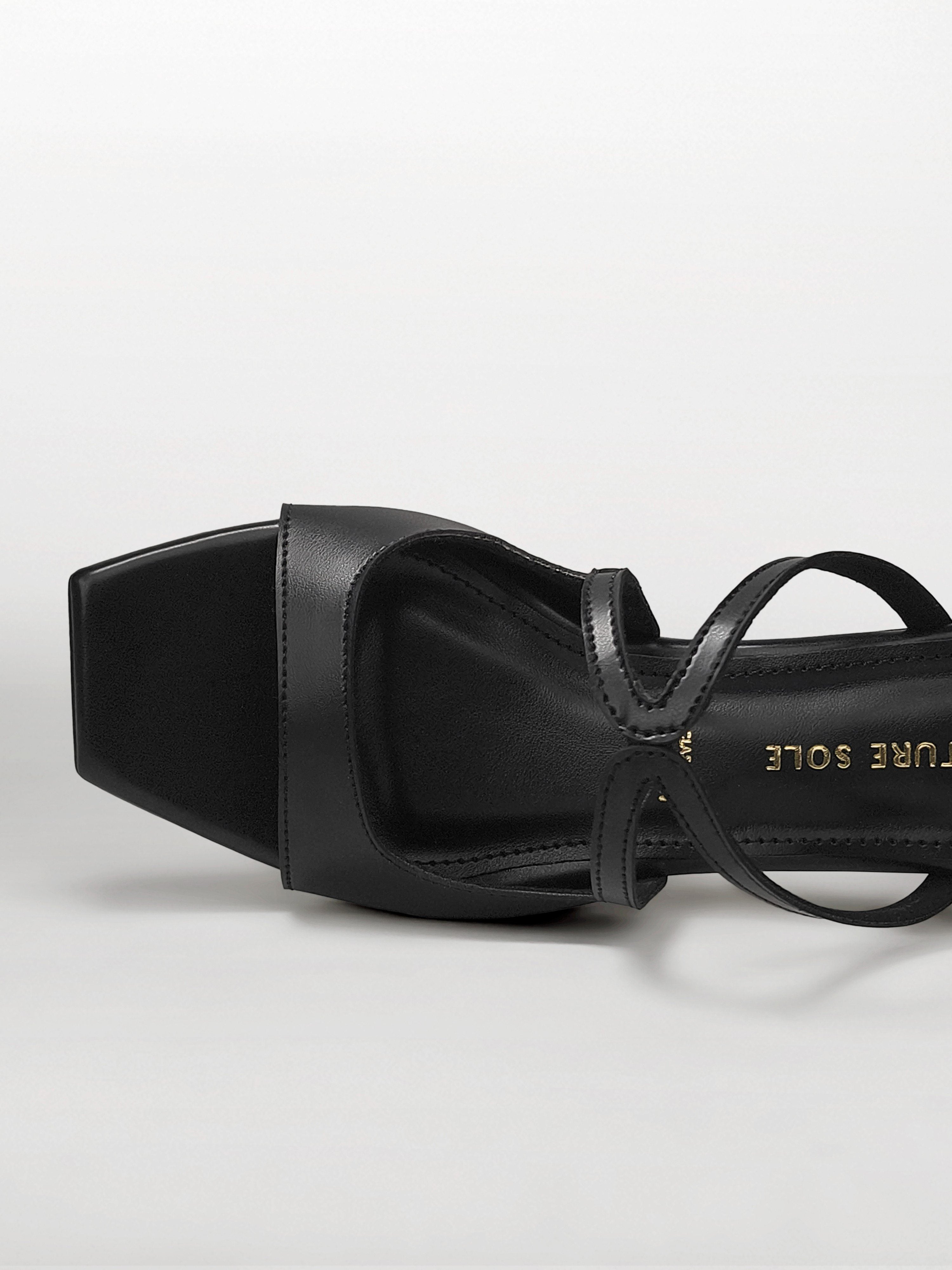 Black Cutout Strap Kitten Heel Mule