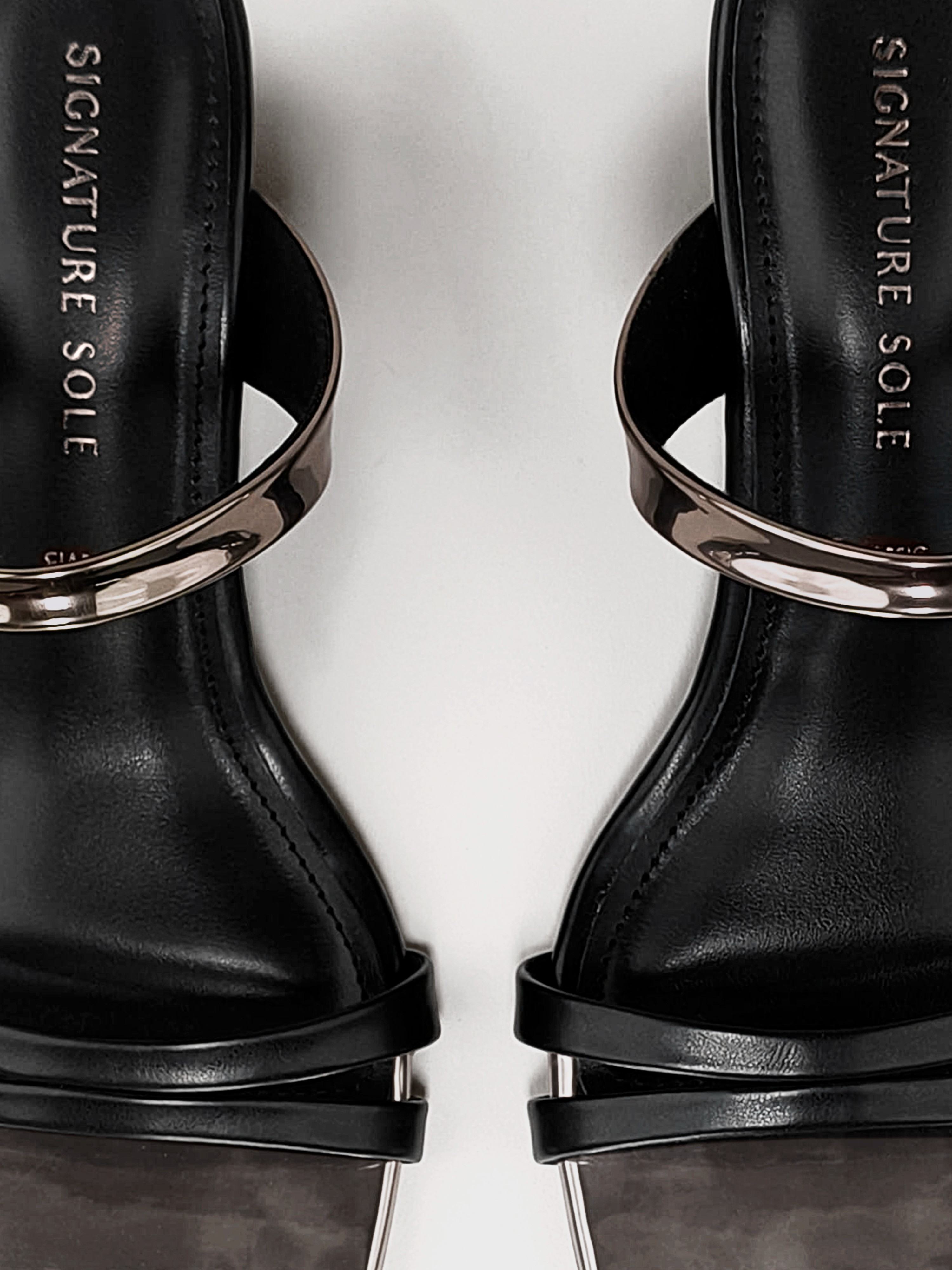 Black Gunmetal Block Heel Mule