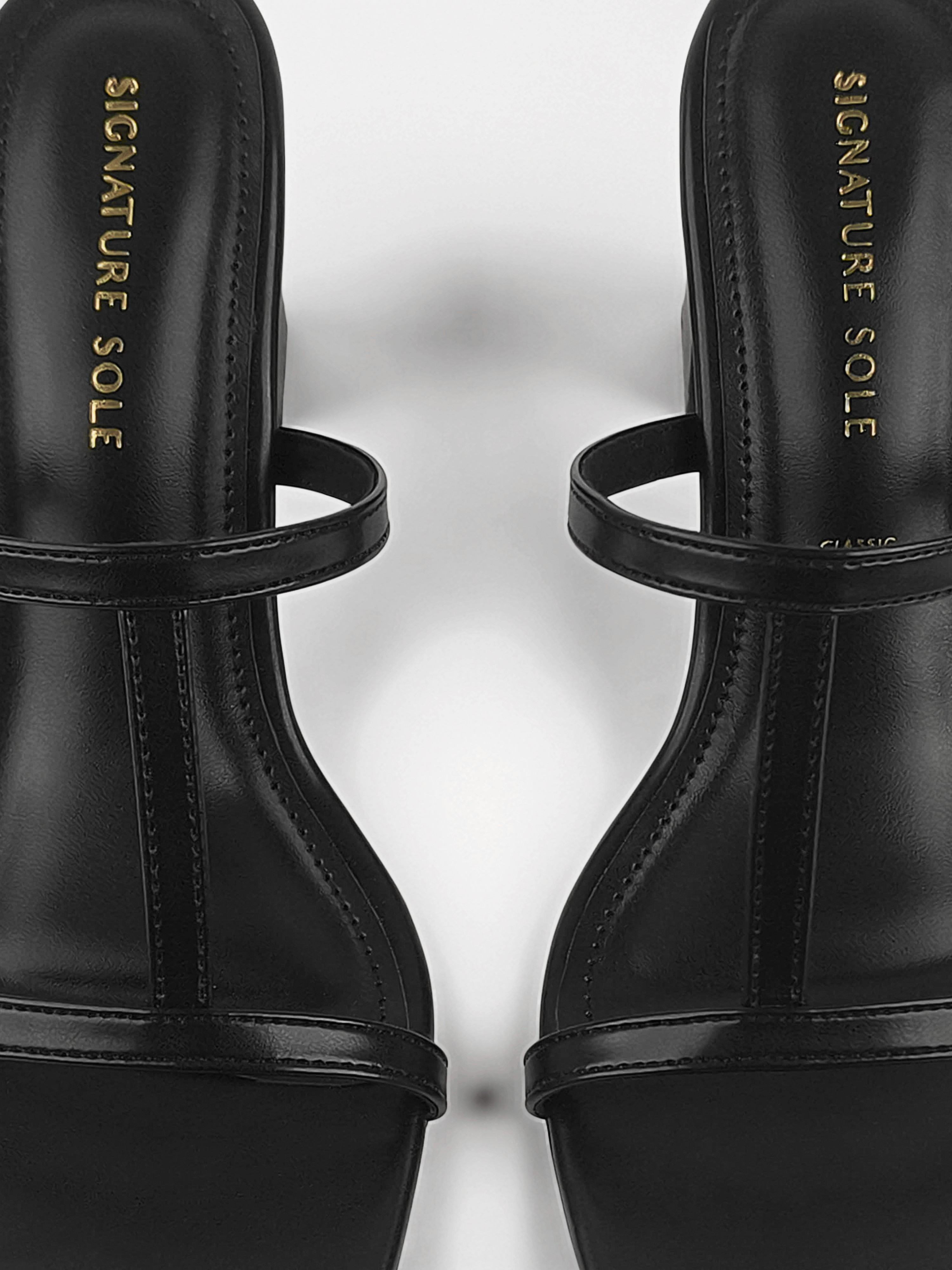Black T-strap Block Heel Mule