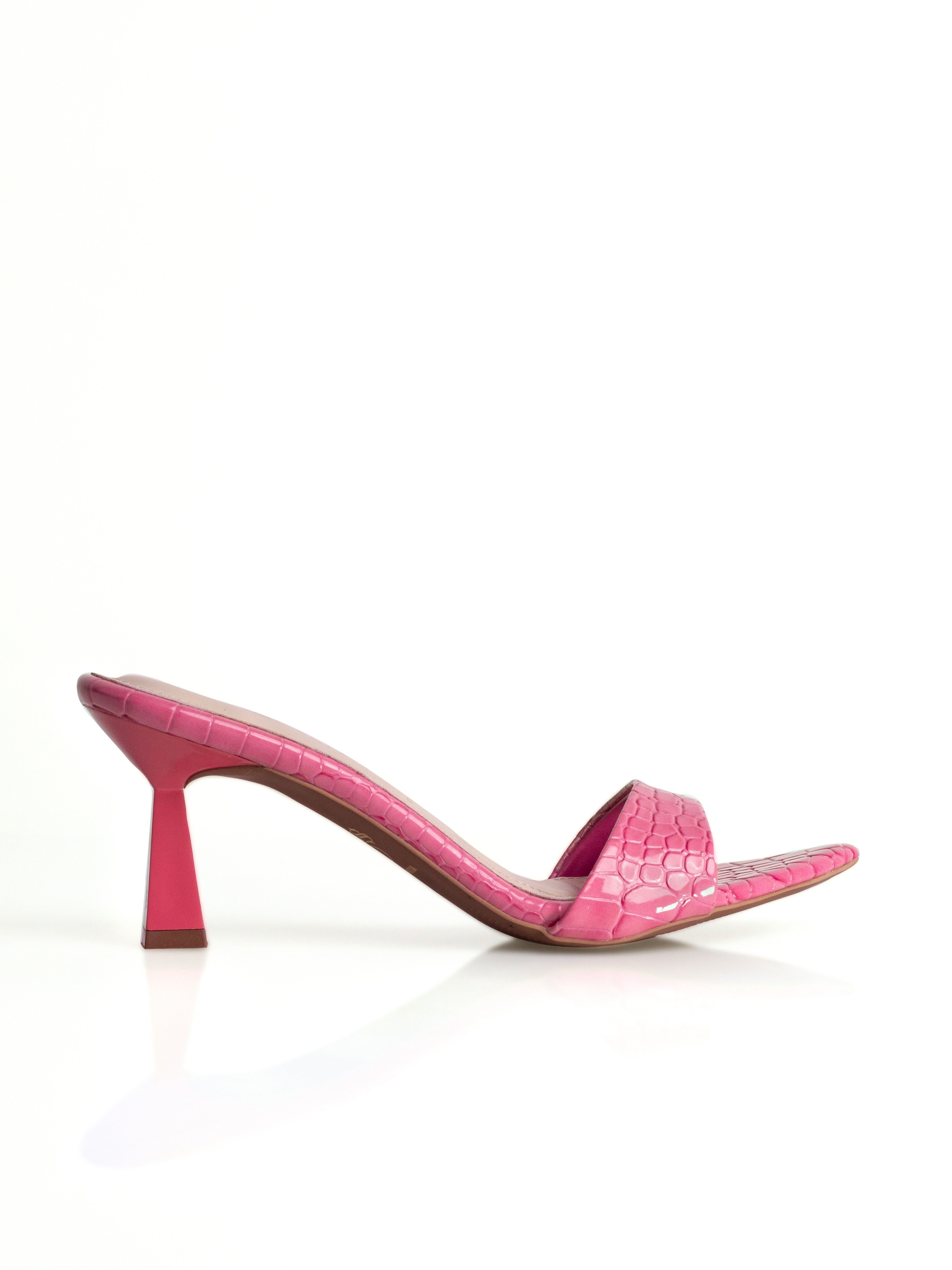 Pink Croc Sculptural Heel Mule