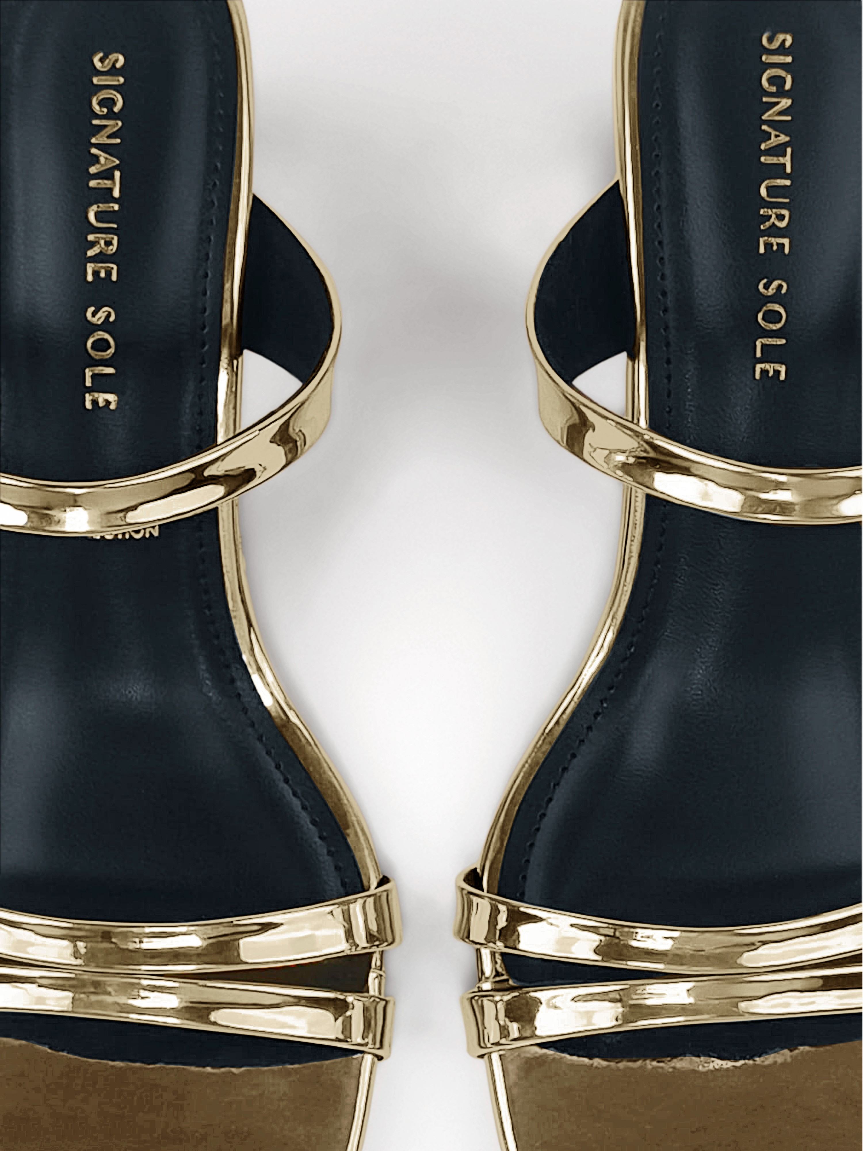 Gold Strap Block Heel Mule