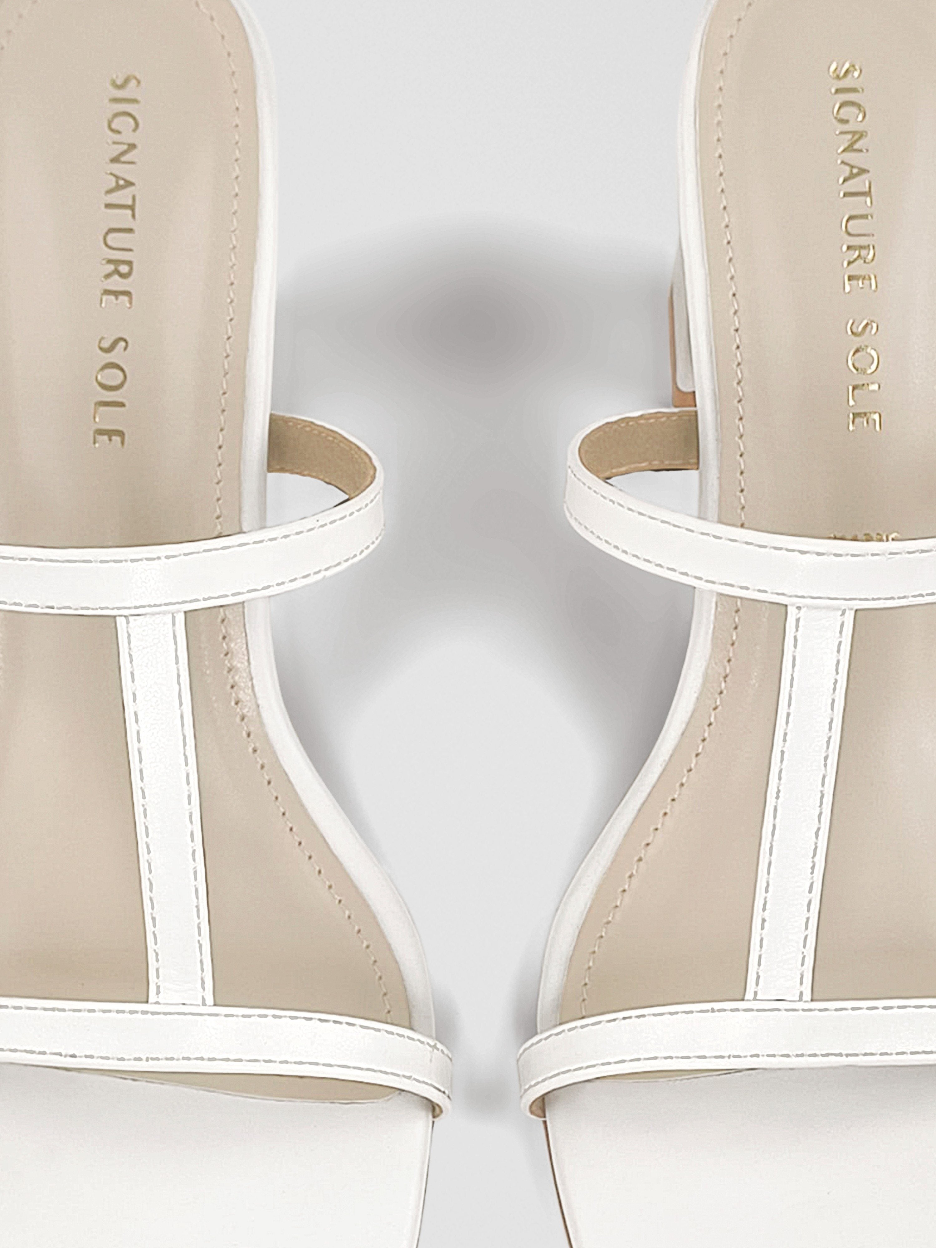 White T-strap Block Heel Mule