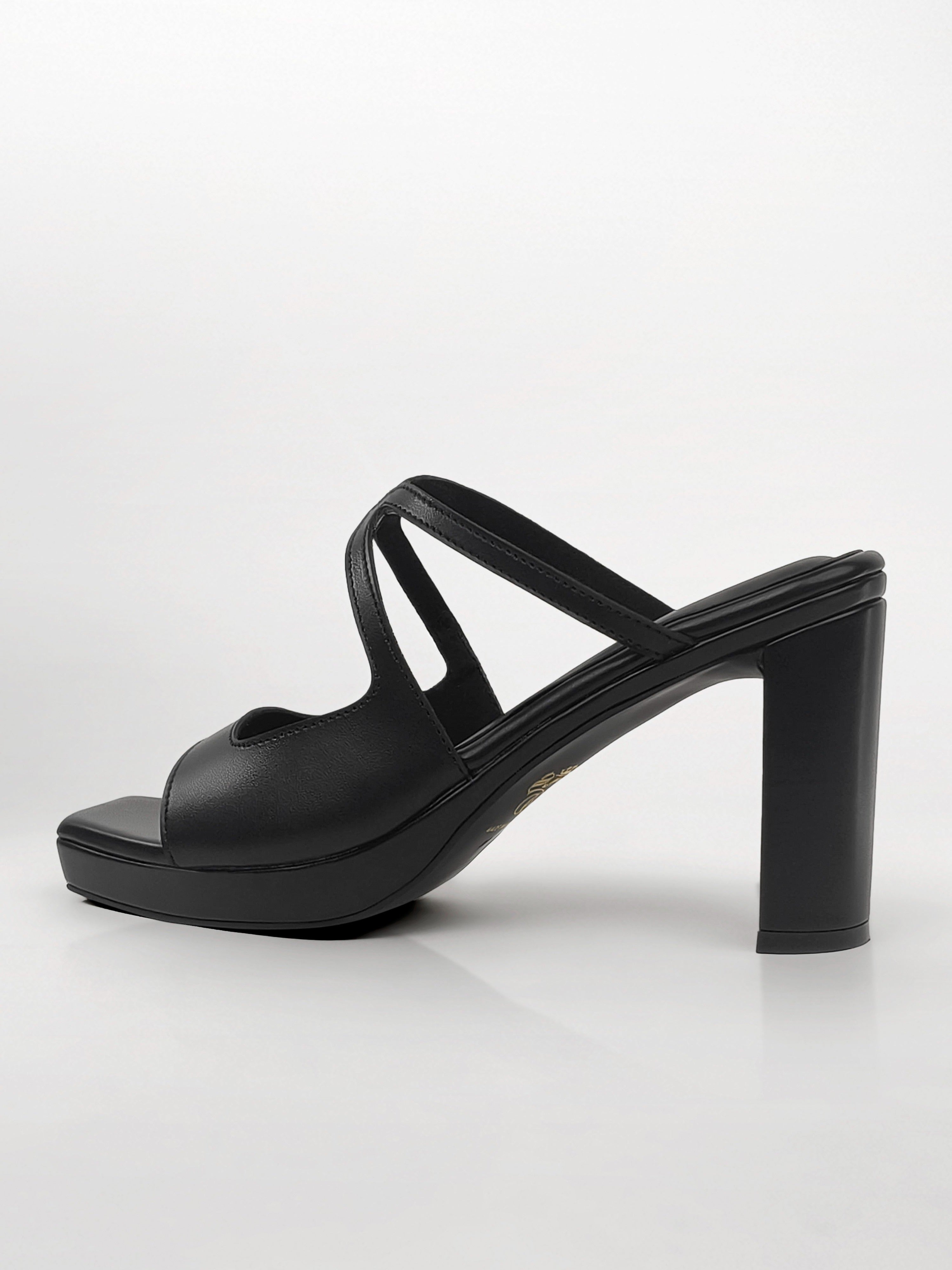 Black Arch Strap wedge Block Heel