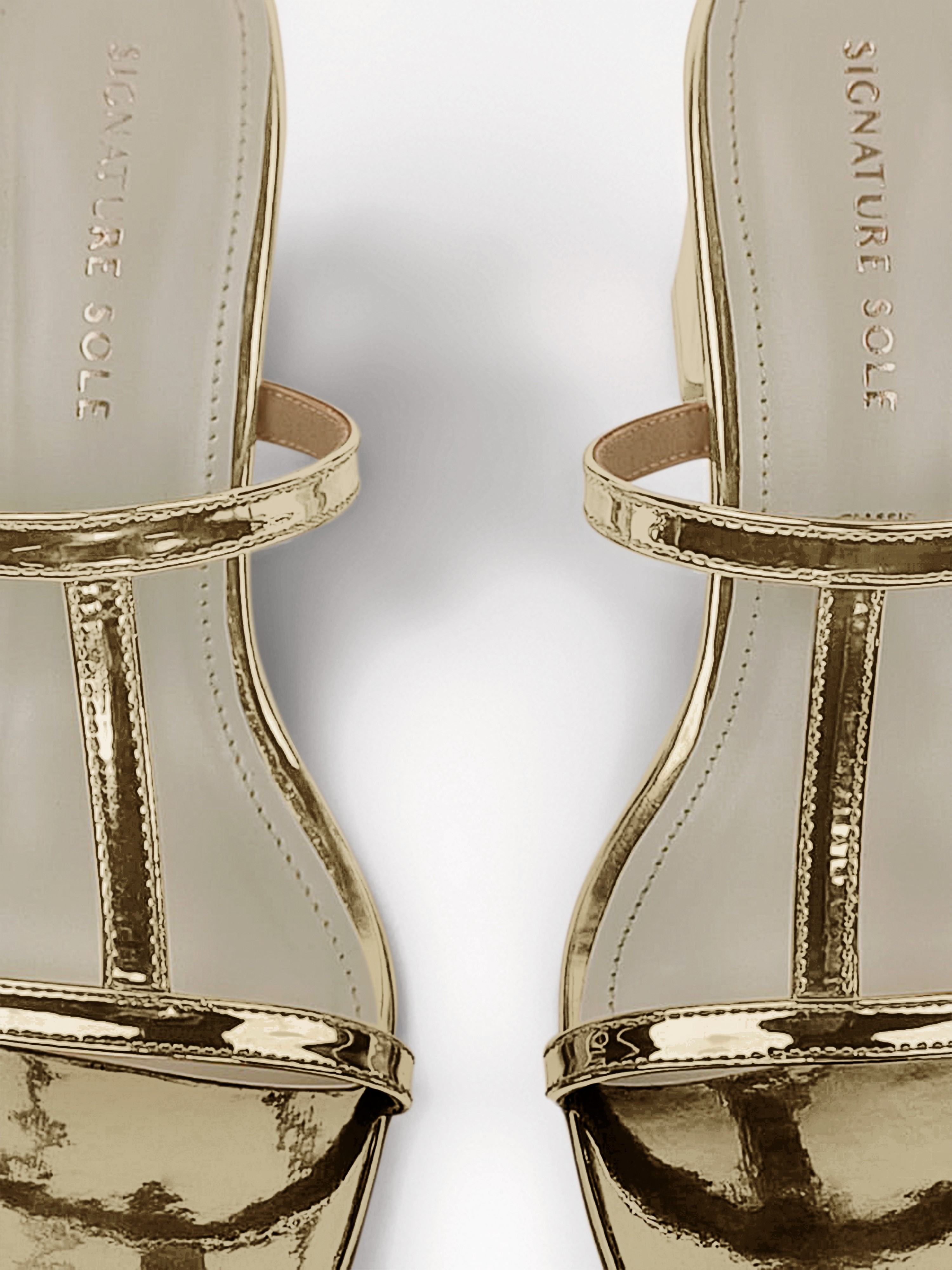 Gold T-strap Block Heel Mule