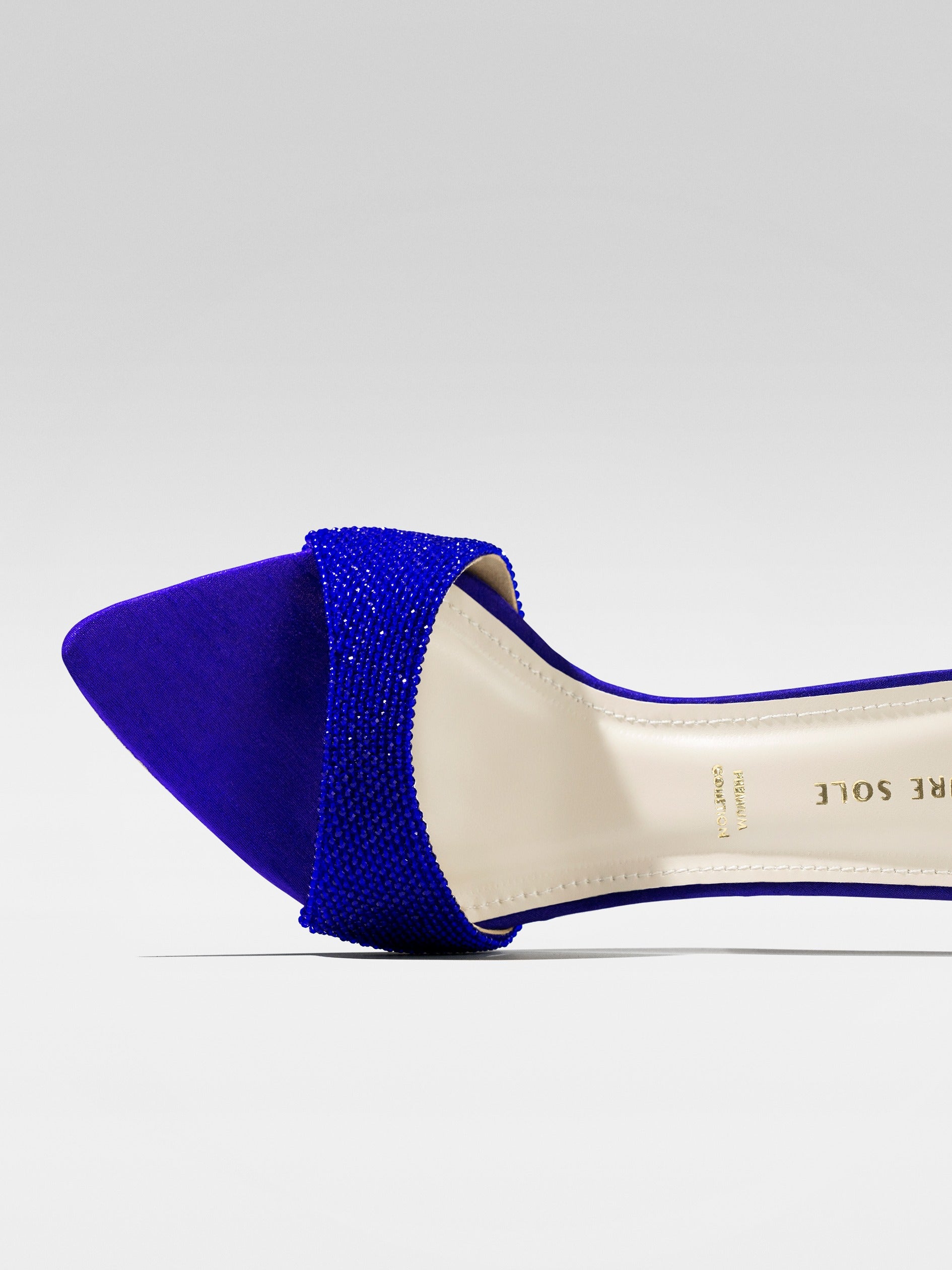 Blue Crystal Embellished Block Heel Mule